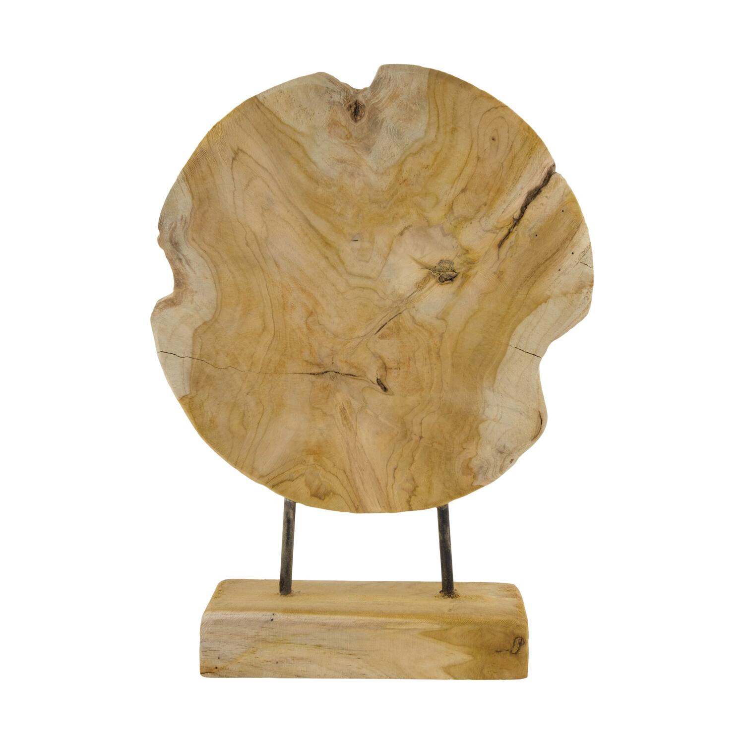 Statue round teak wood on stand 28x8x38cm - Natural