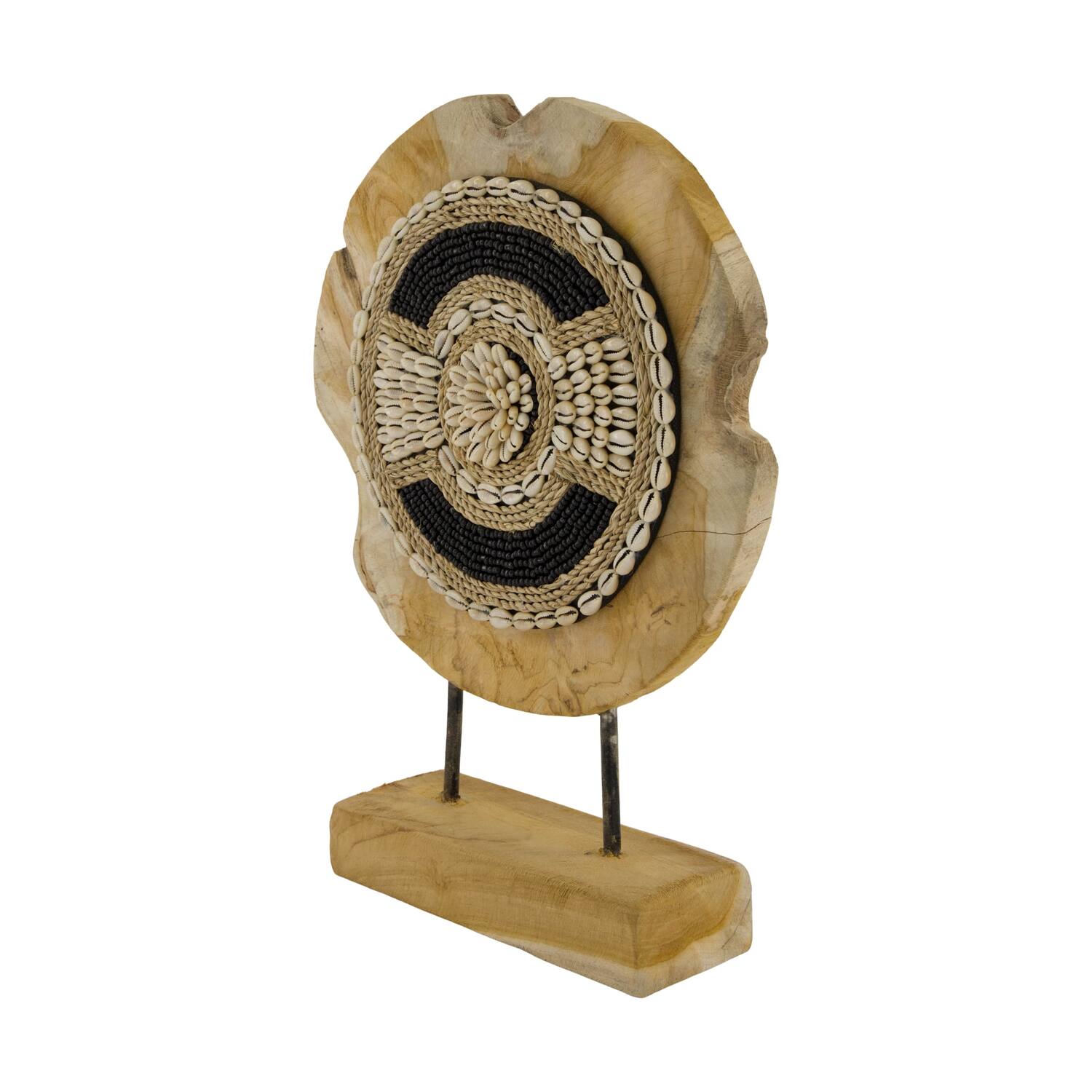 Statue round teak wood on stand 28x8x38cm - Natural
