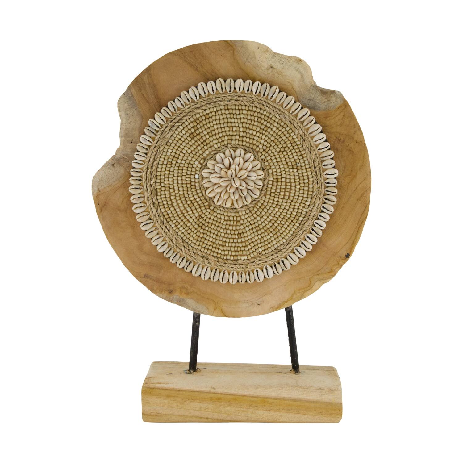 Statue round teak wood on stand 28x8x38cm - Natural