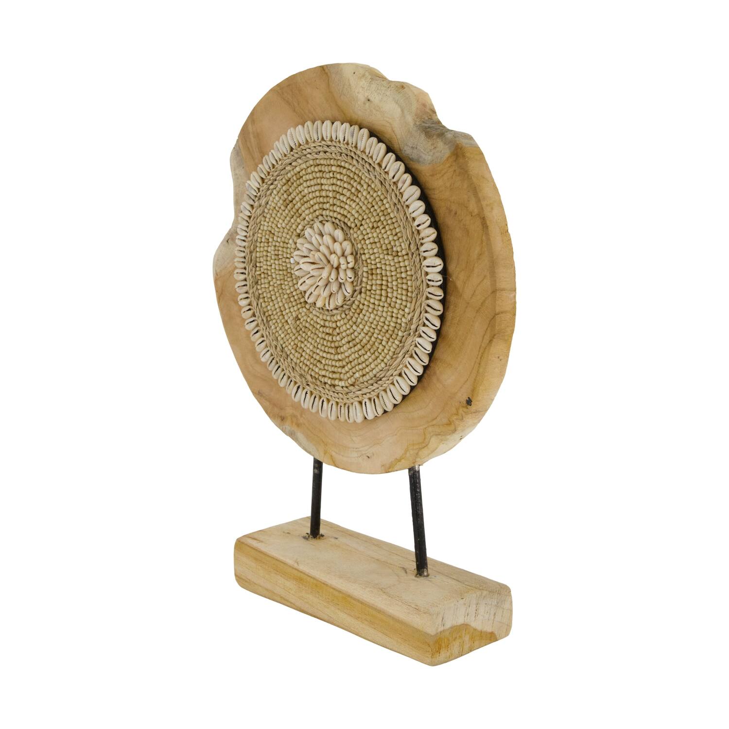 Statue round teak wood on stand 28x8x38cm - Natural