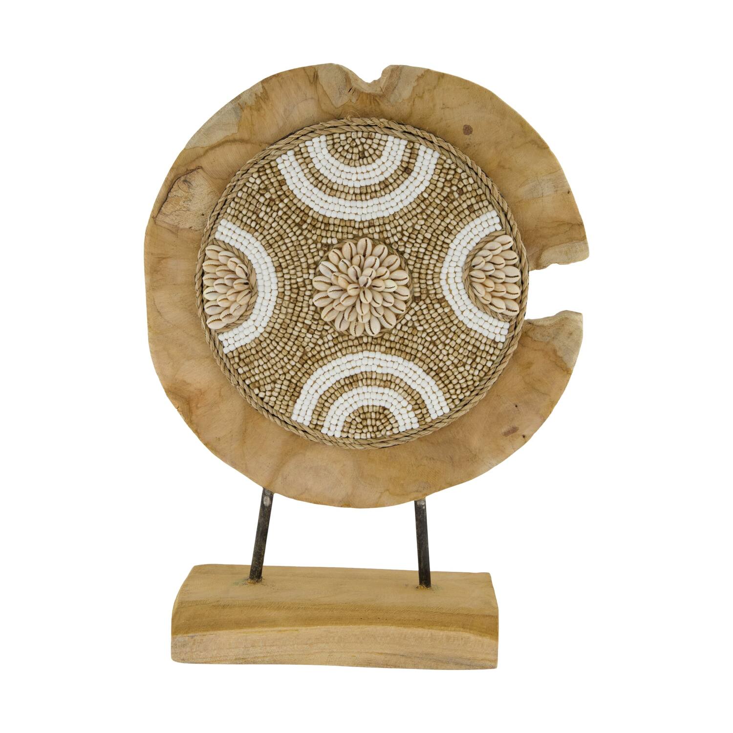 Statue round teak wood on stand 28x8x38cm - Natural