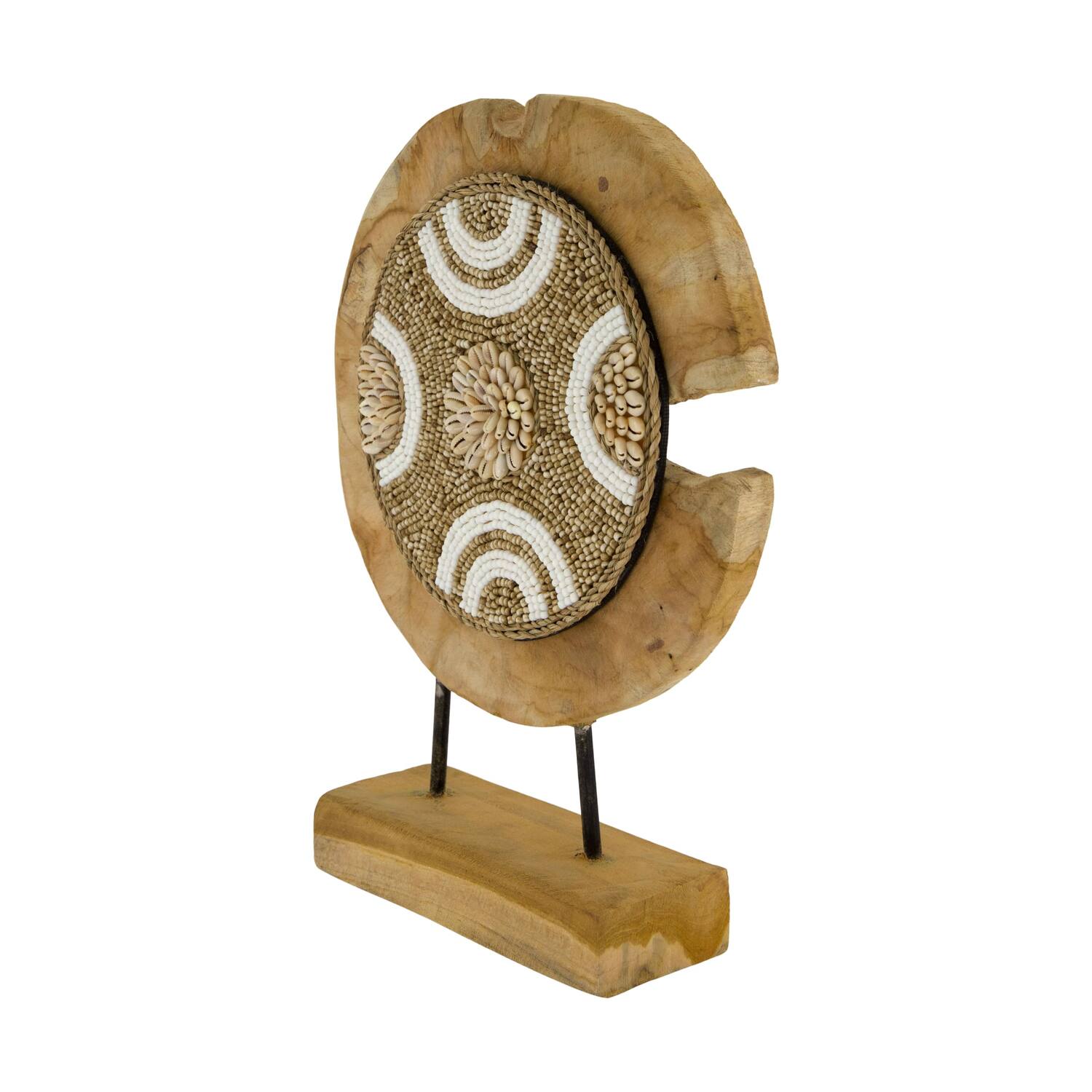 Statue round teak wood on stand 28x8x38cm - Natural