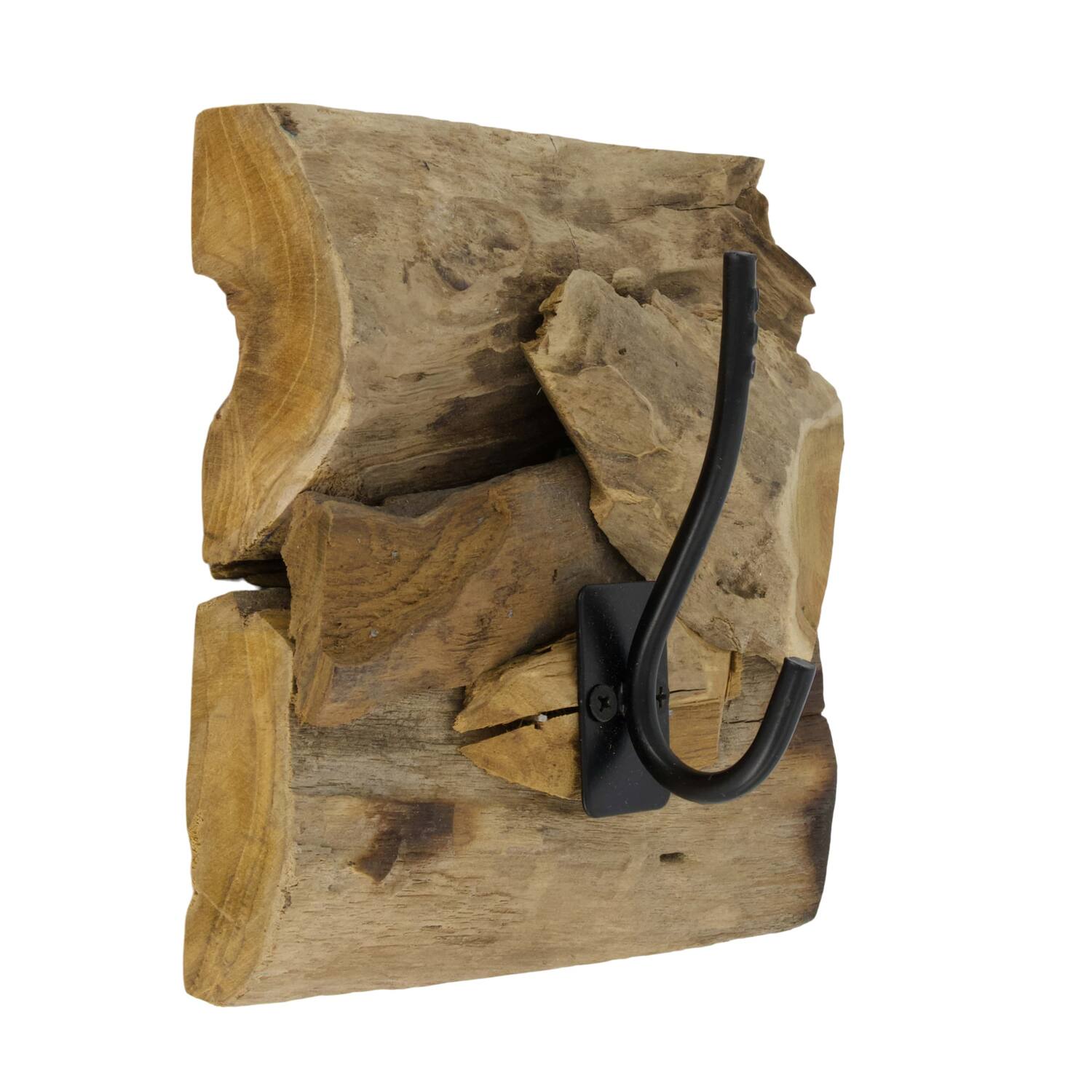 Coat rack teak wood with 1 hook 18x18x8cm