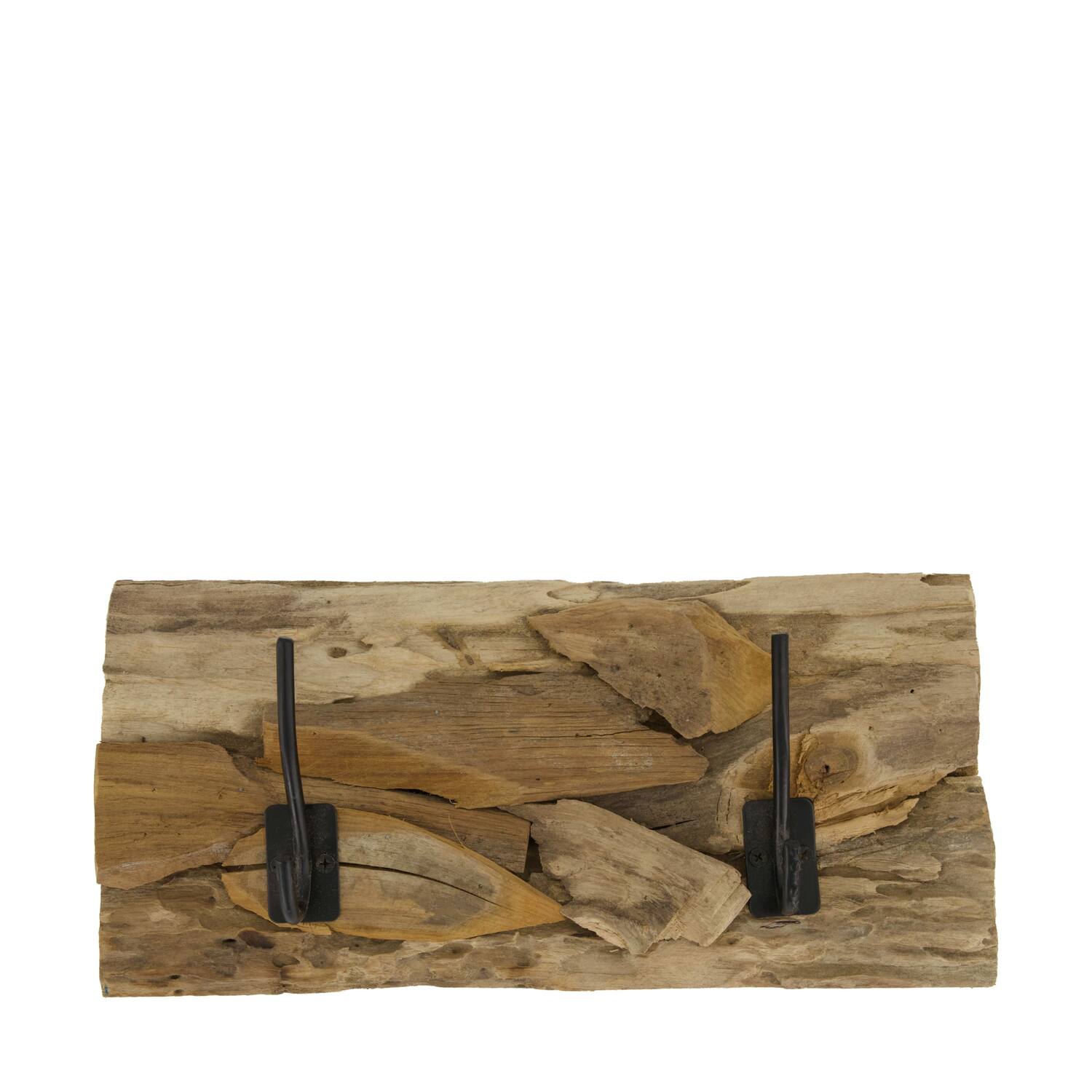 Coat rack teak wood with 2 hooks 38x18x8cm - Natural
