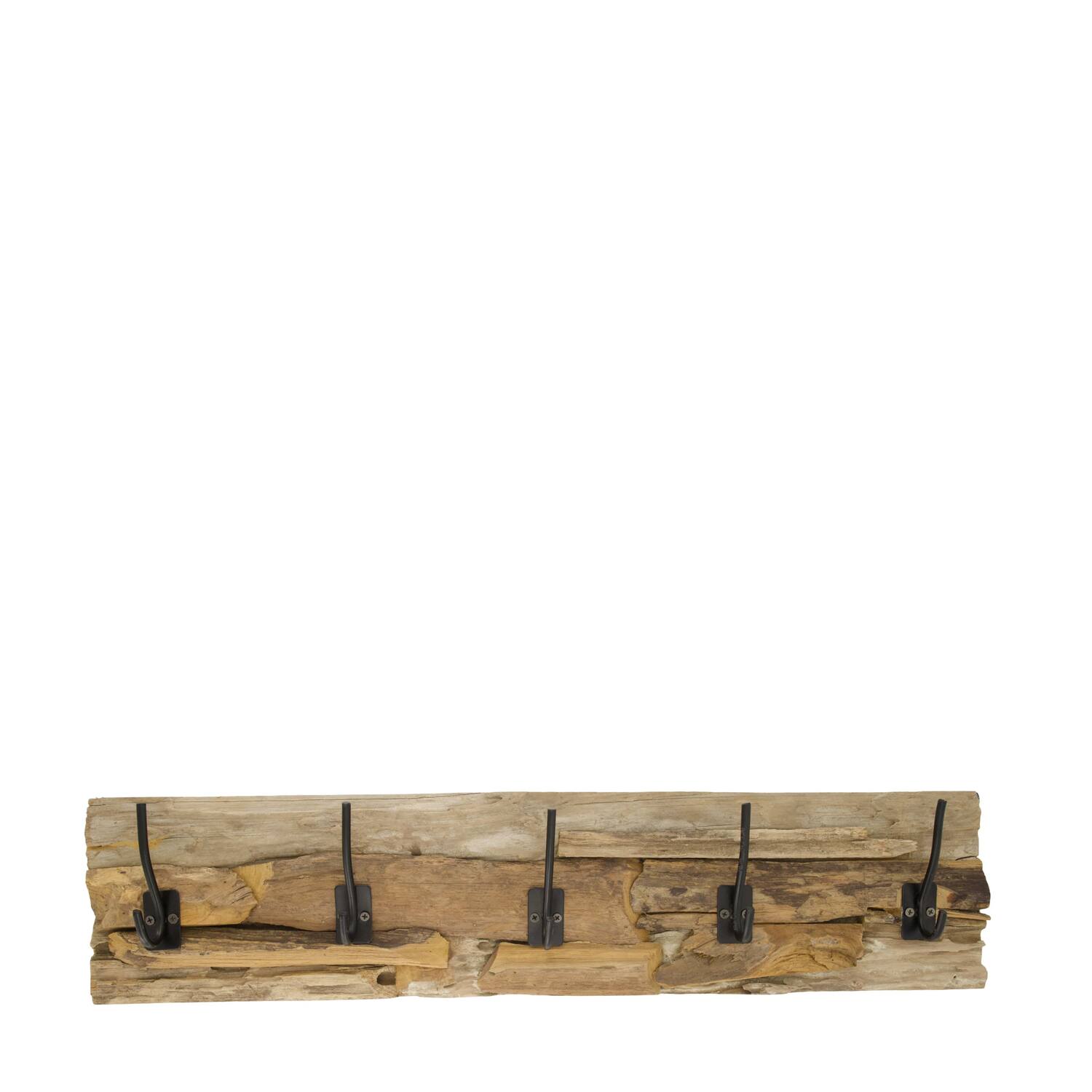 Coat rack teak wood with 5 hooks 78x18x8cm - Natural