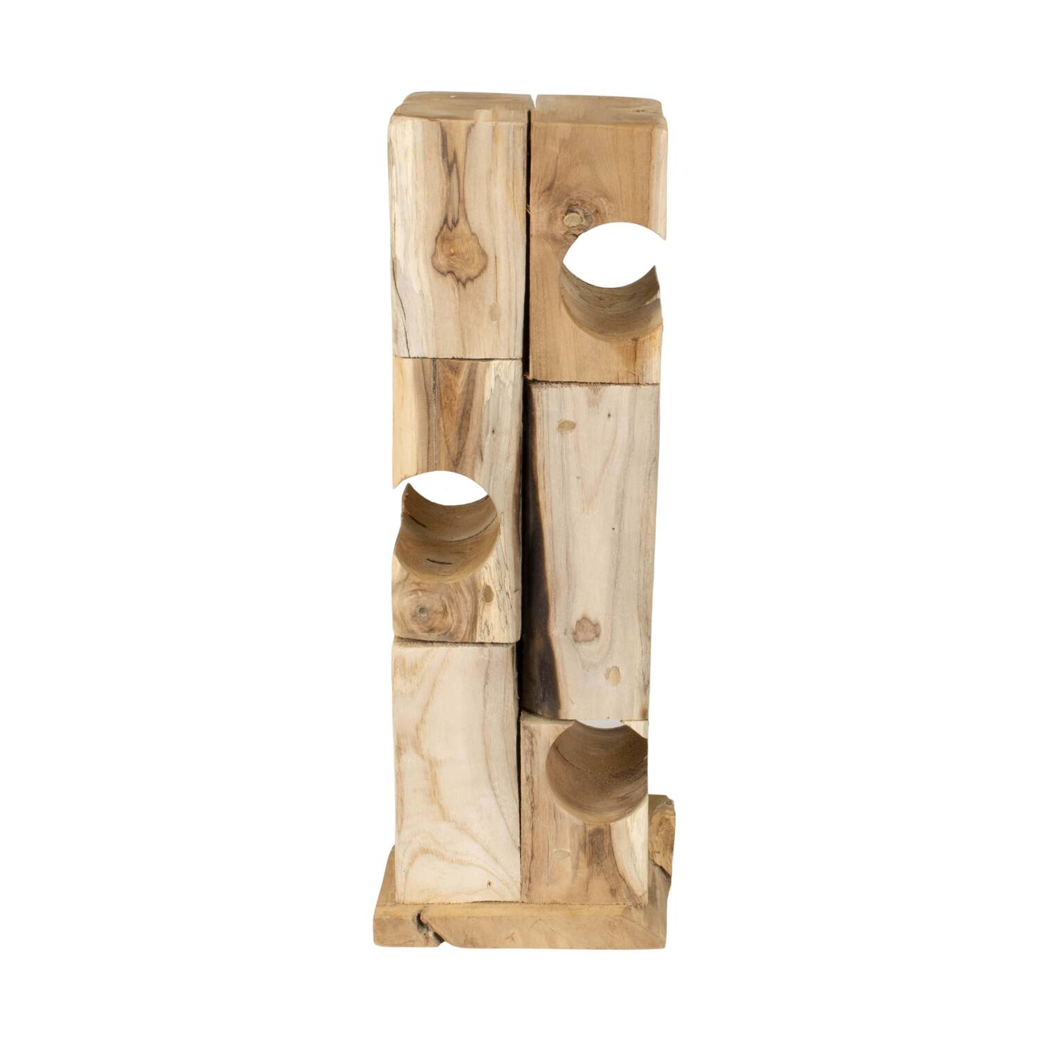 Winebottle holder teak wood on feet 18x18x58cm - Natural