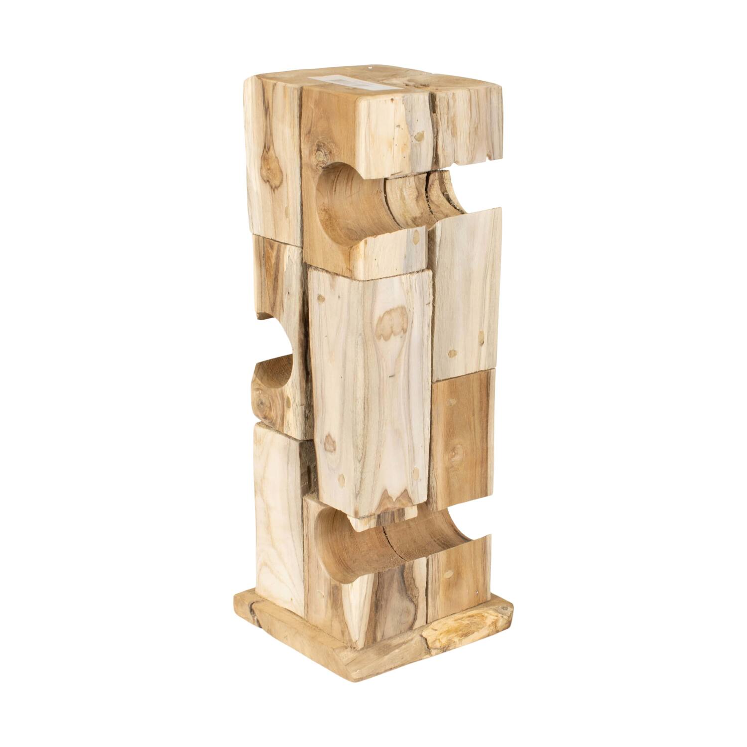 Winebottle holder teak wood on feet 18x18x58cm - Natural