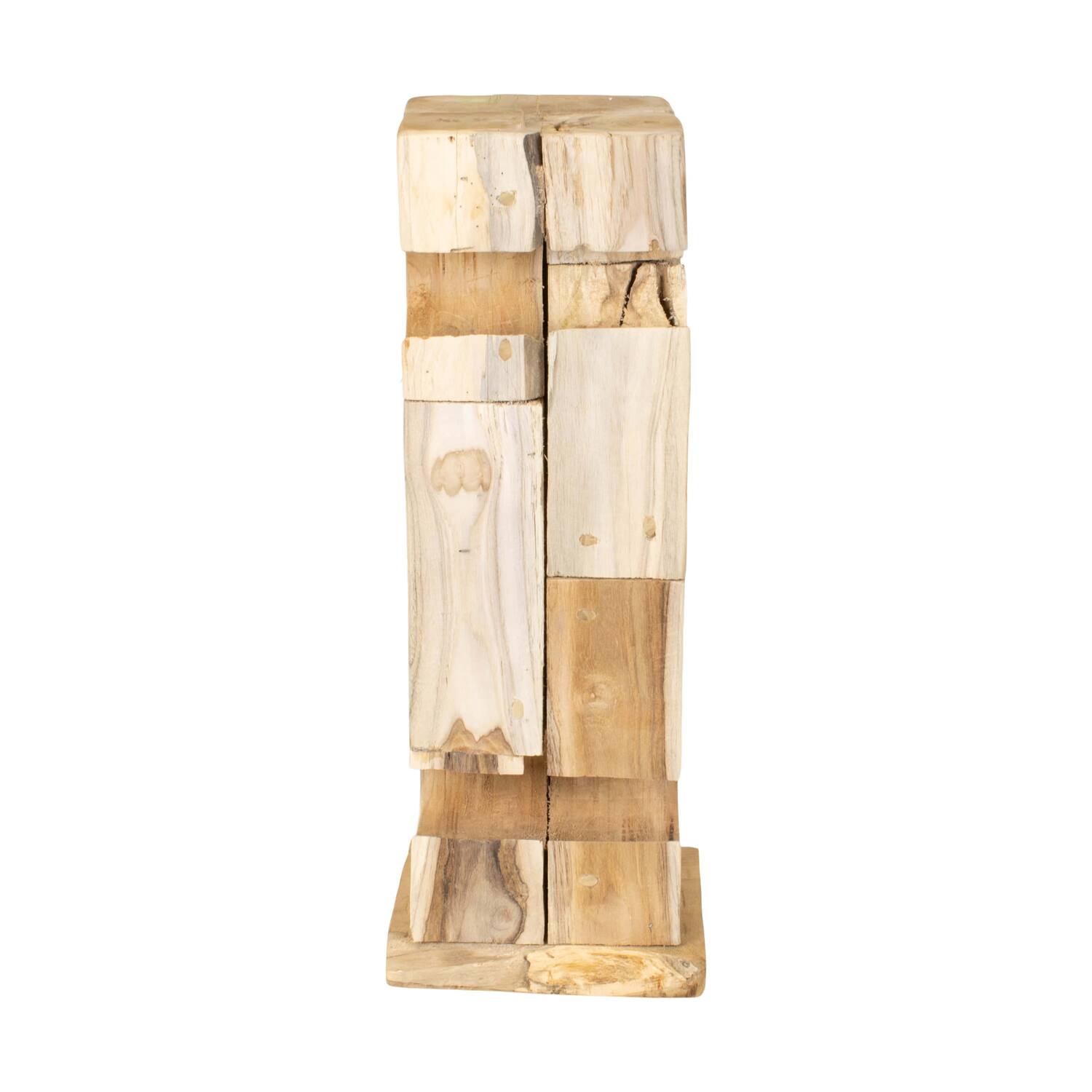 Winebottle holder teak wood on feet 18x18x58cm - Natural
