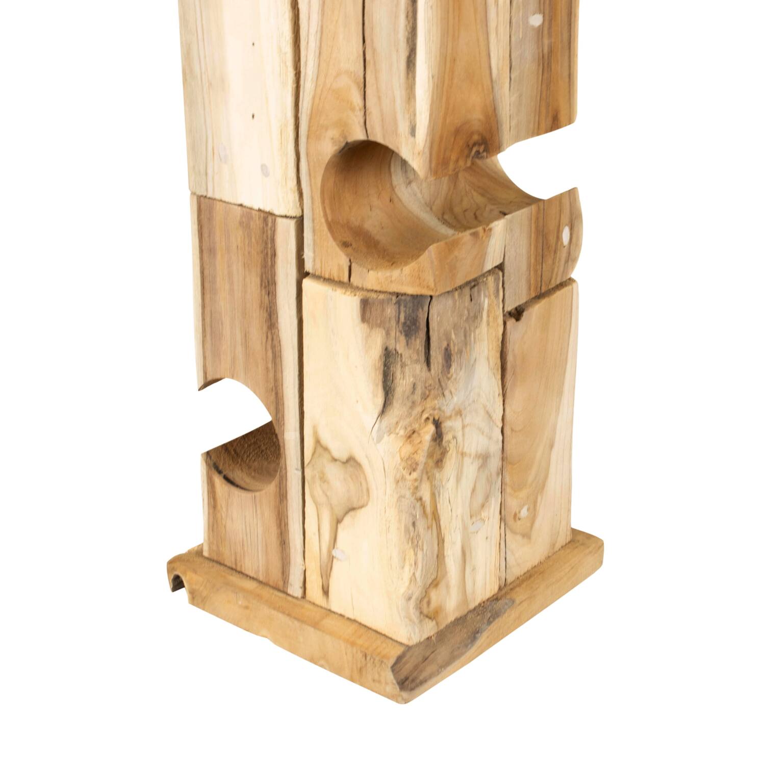 Winebottle holder teak wood on feet 18x18x58cm - Natural