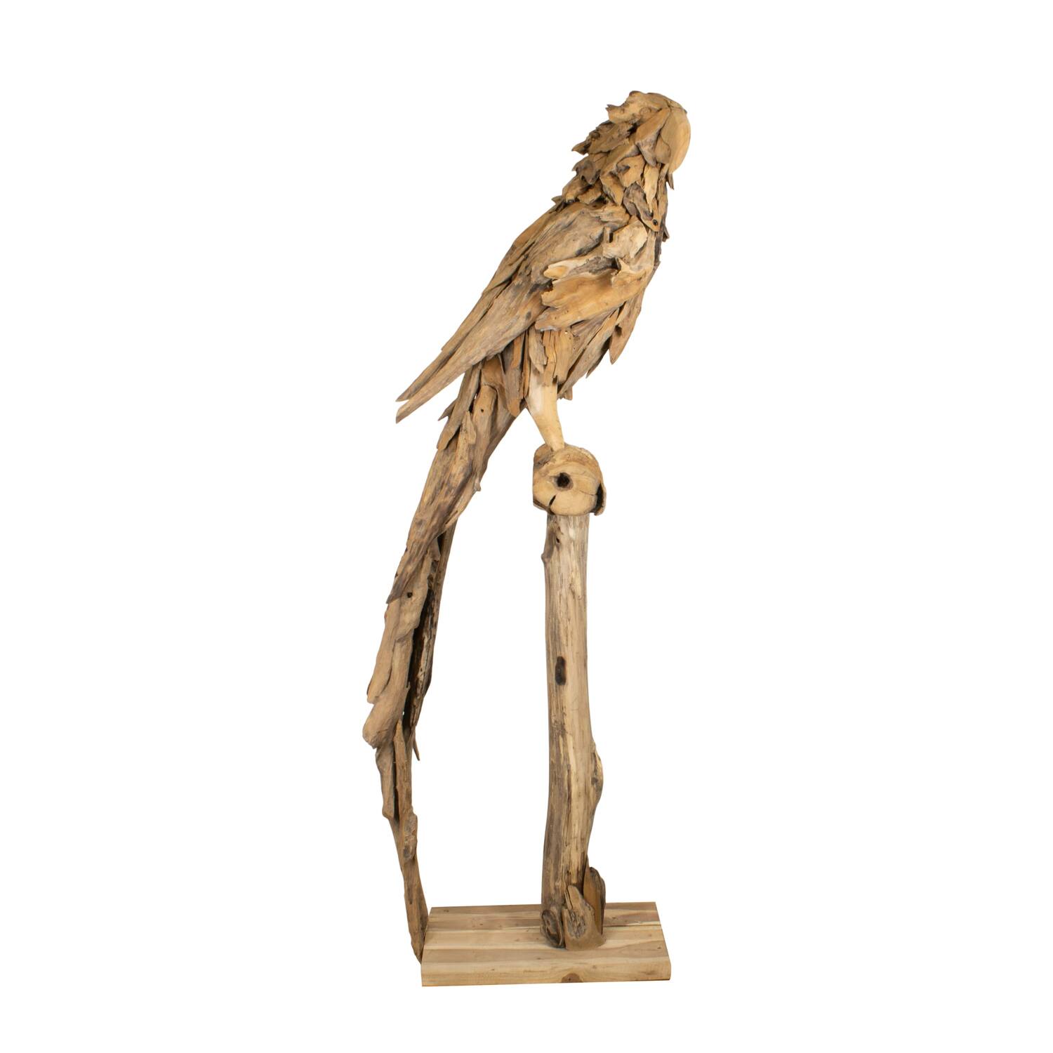 Statue parrot erosion wood on stand 55x68x230cm
