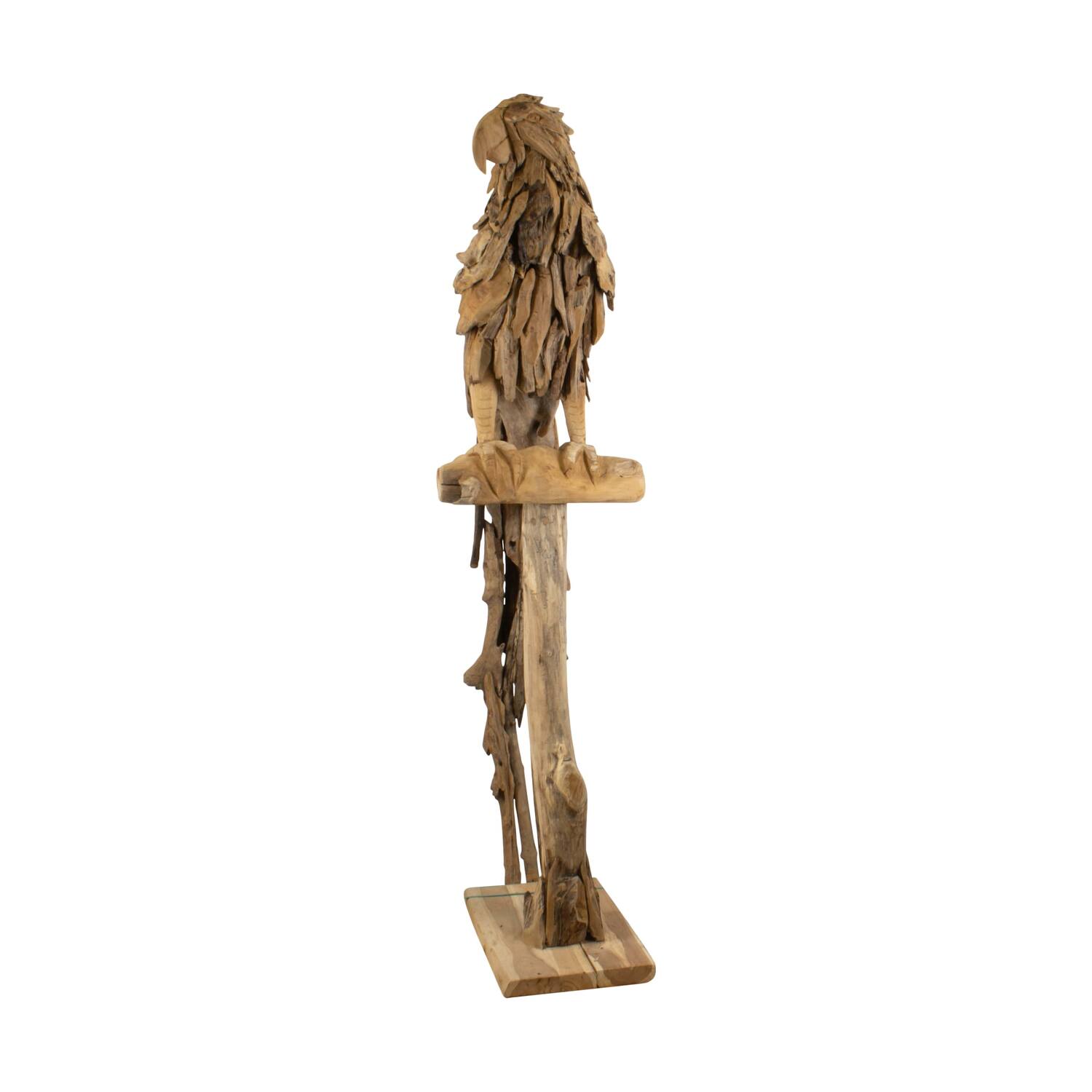 Statue parrot erosion wood on stand 55x68x230cm