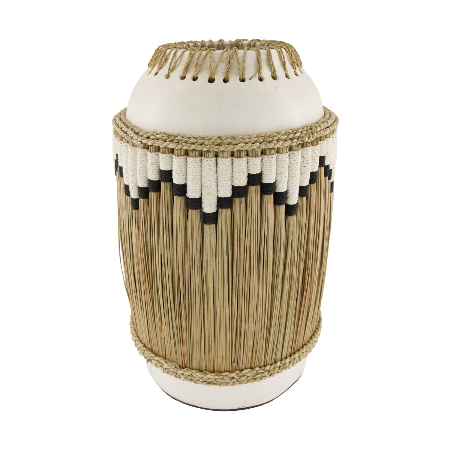 Vase woven grass and cotton terracotta 28x28x45cm - White