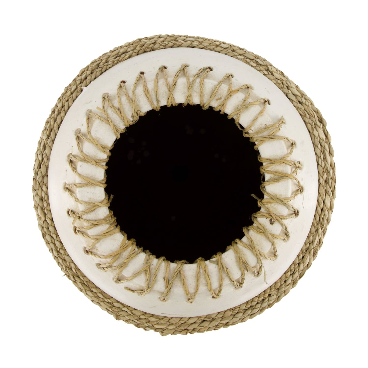 Vase woven grass and cotton terracotta 28x28x45cm - White