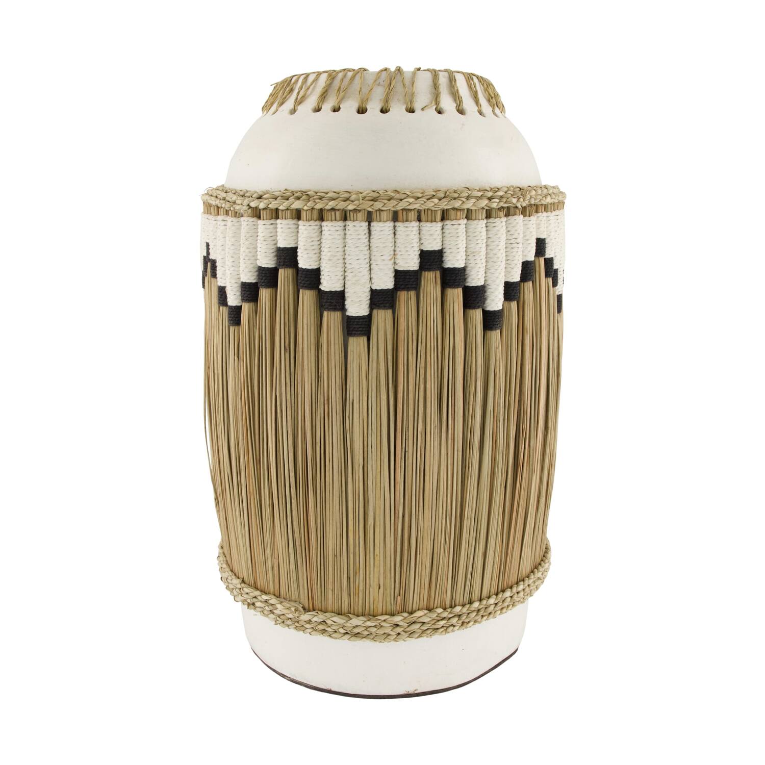 Vase woven grass and cotton terracotta 28x28x45cm - White