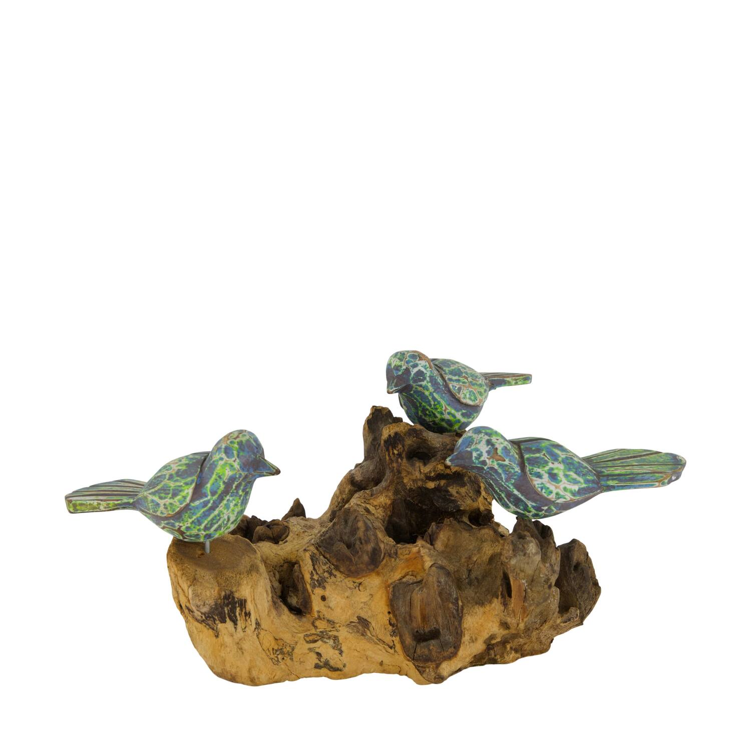 Bird on root 23x15x14cm - Green