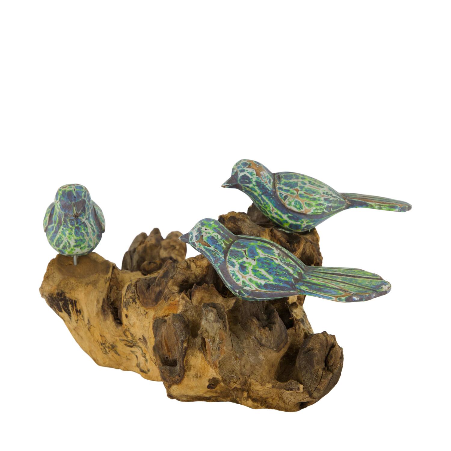 Bird on root 23x15x14cm - Green