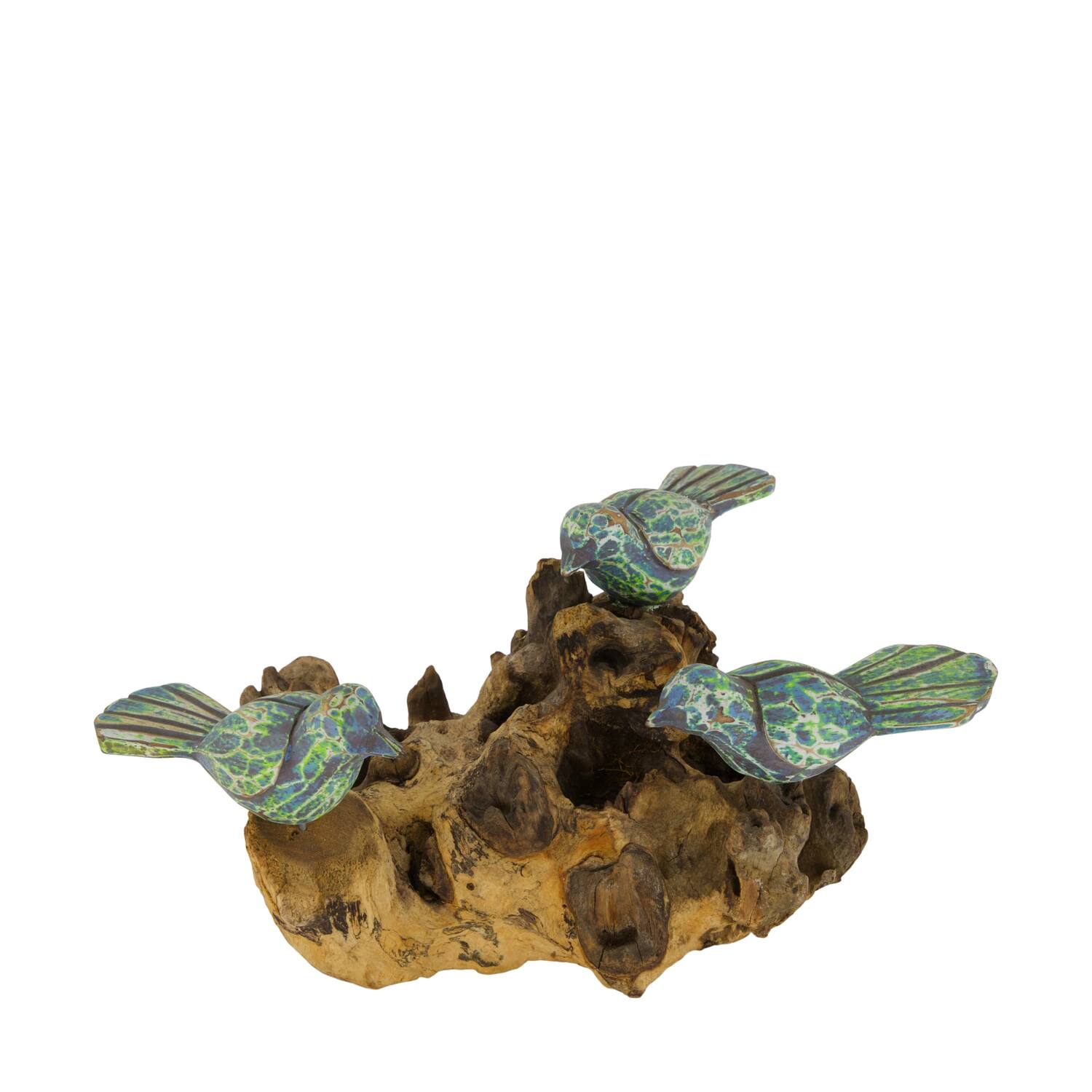 Bird on root 23x15x14cm - Green