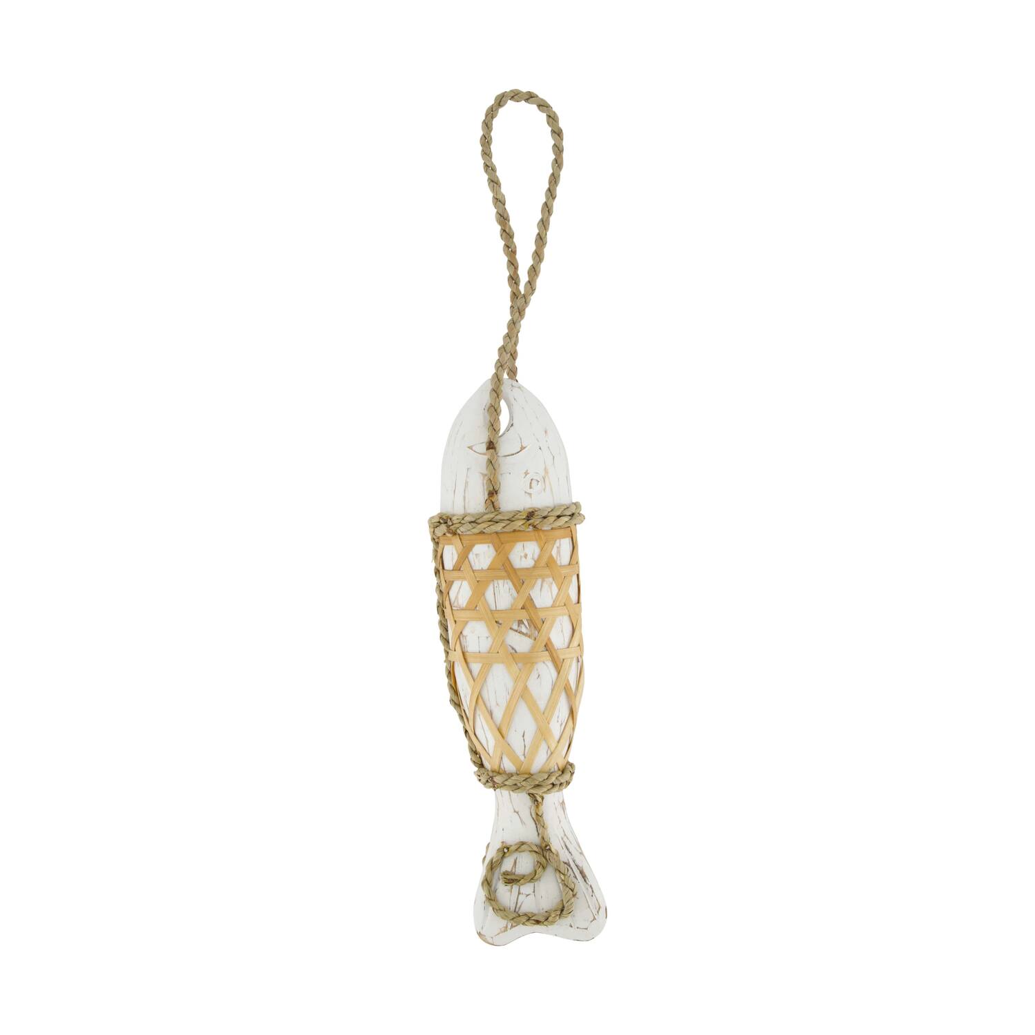 Fish albizia wood with hanger 38x12x8cm - White