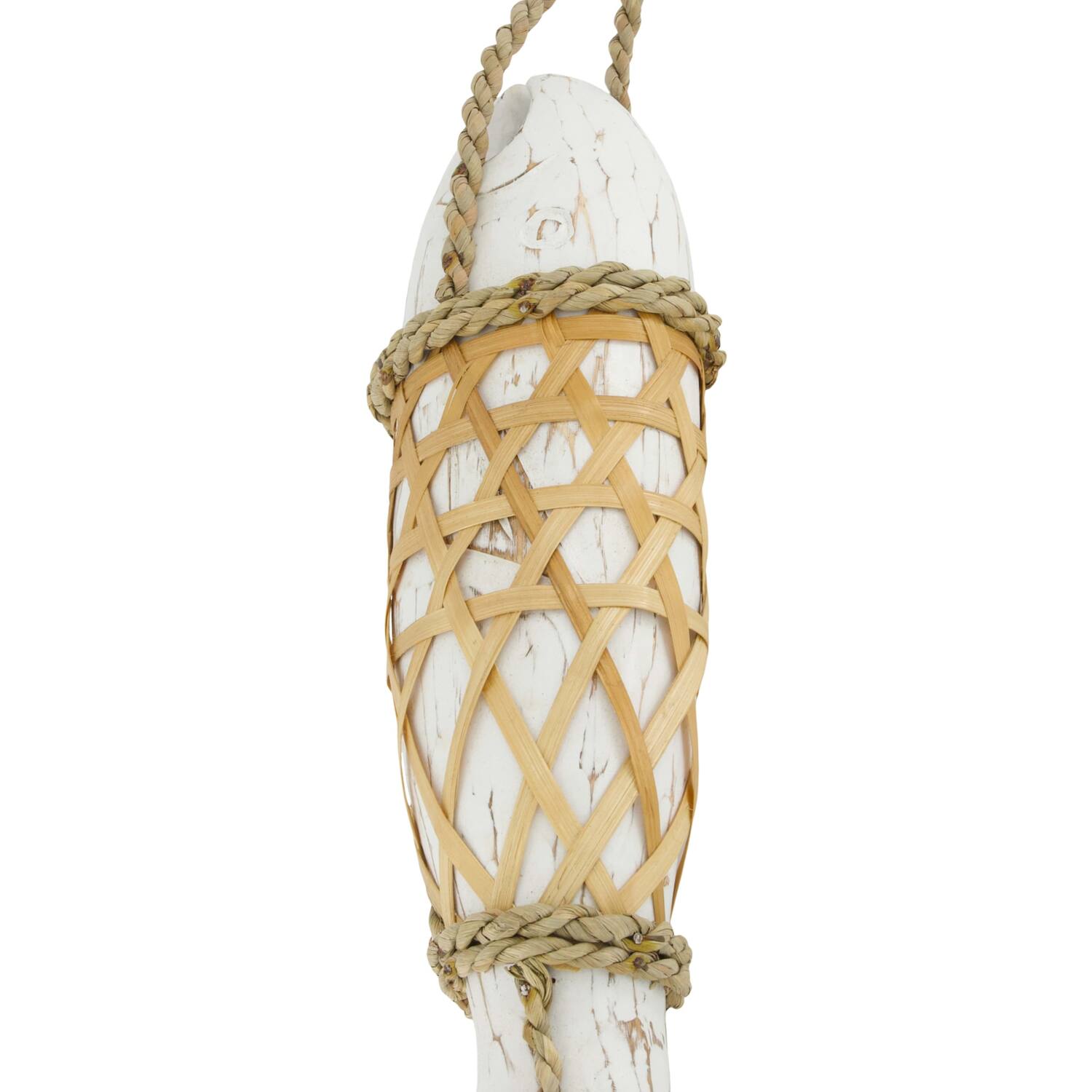 Fish albizia wood with hanger 38x12x8cm - White