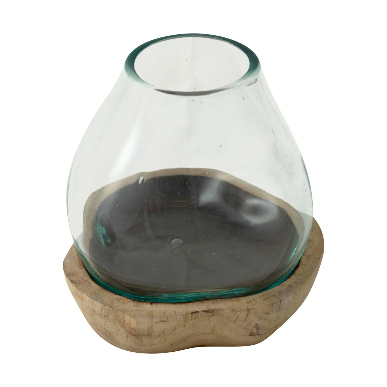 Vase teak wood with glass 19x19x18cm - Natural