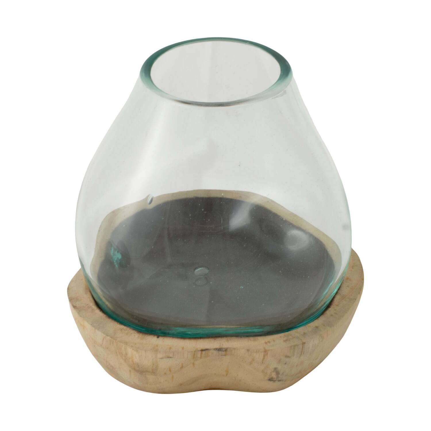 Vase teak wood with glass 19x19x18cm - Natural