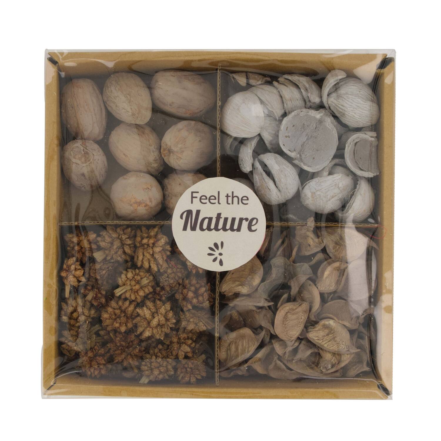 Exotic mix potpourri cotton pod tray nature 18.5x18.5x4cm - Grey