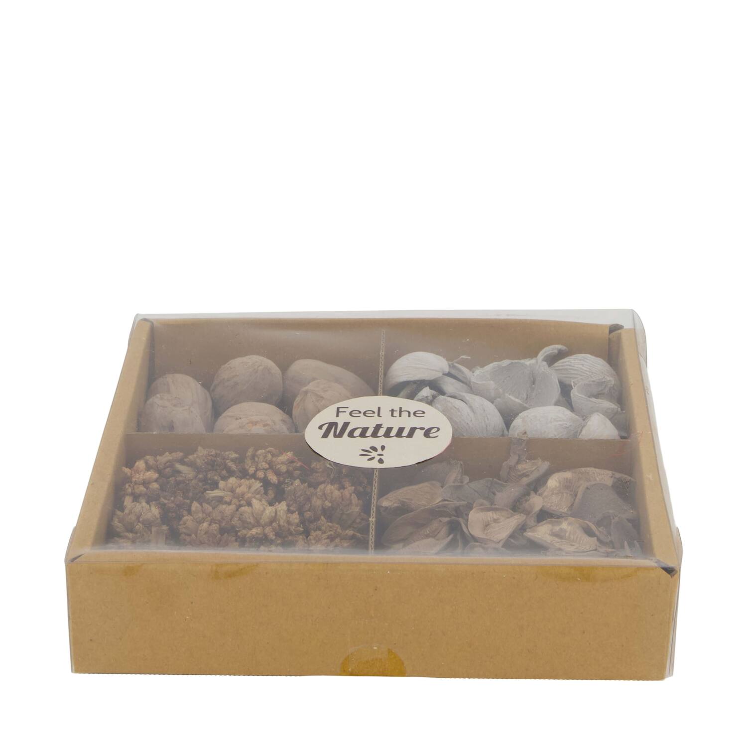 Exotic mix potpourri cotton pod tray nature 18.5x18.5x4cm - Grey