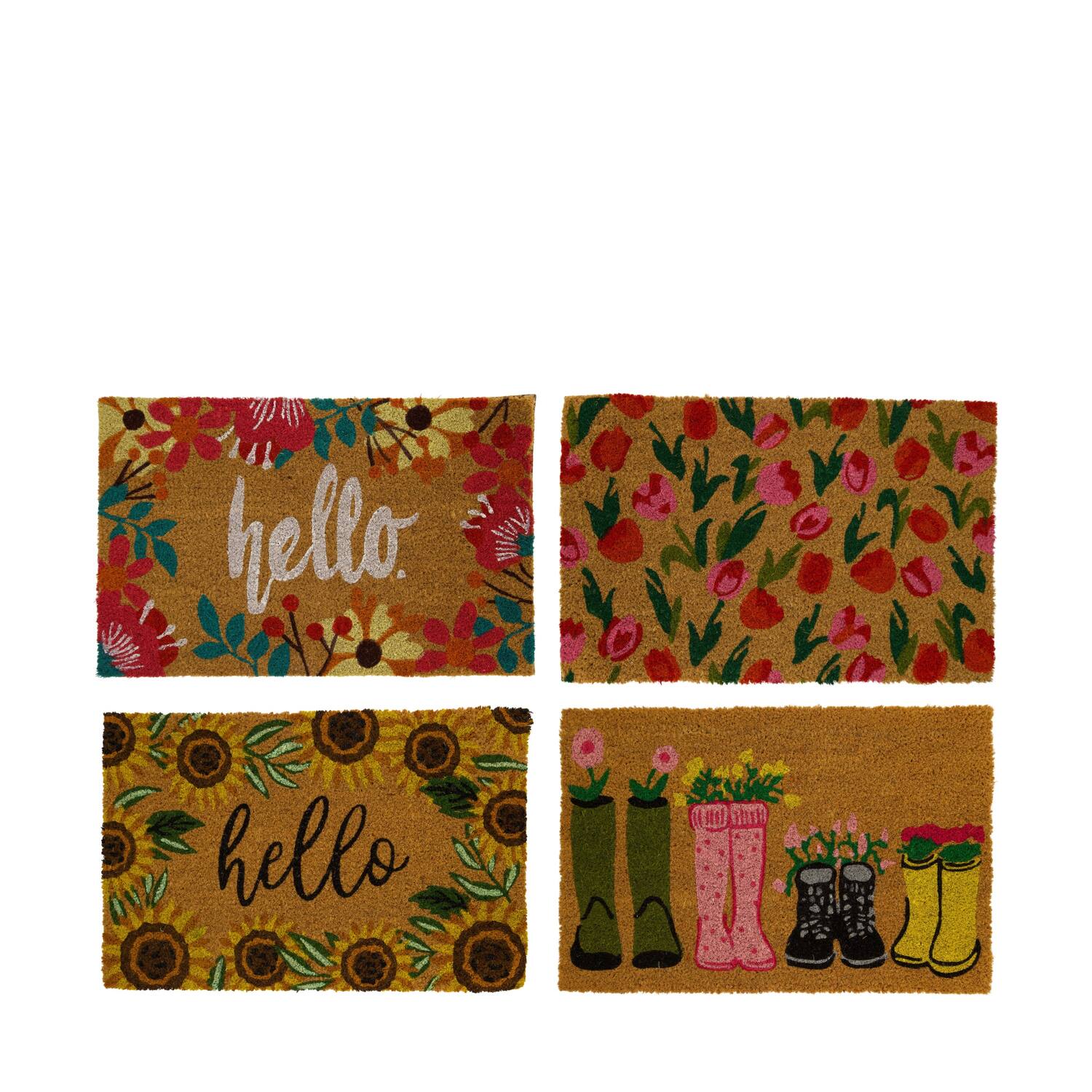 Mixed doormat coco flowers on pallet 58x38x1.5cm - Multi
