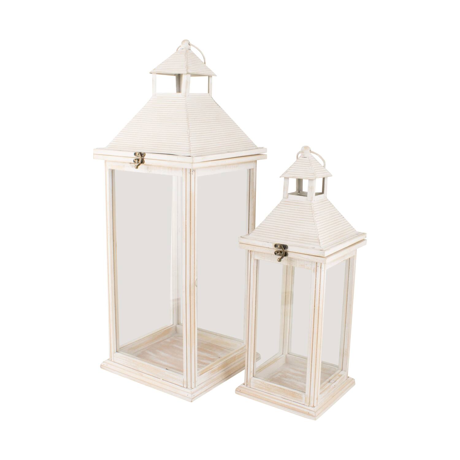 Lantern fir wood with metal with glass 25.5x25.5x67.5cm S/2