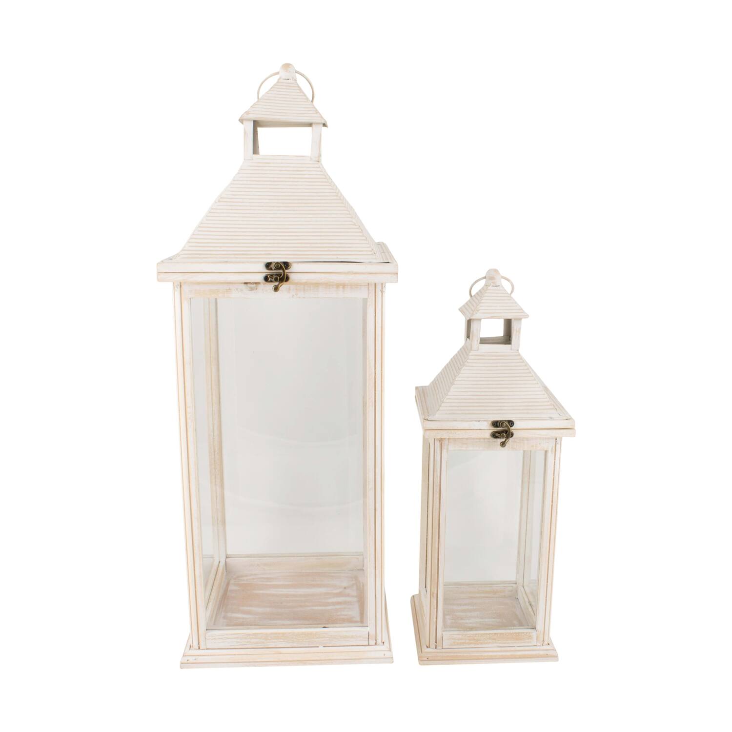 Lantern fir wood with metal with glass 25.5x25.5x67.5cm S/2
