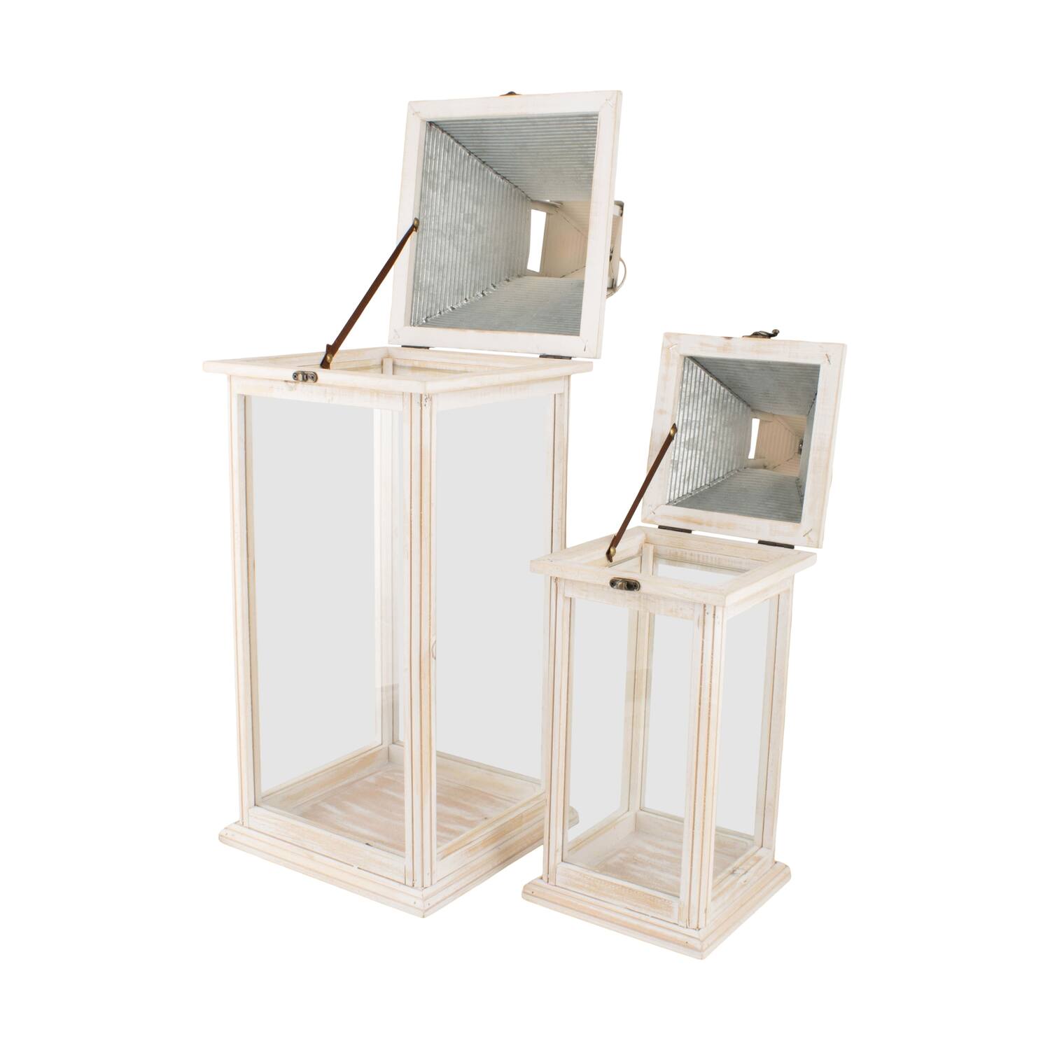 Lantern fir wood with metal with glass 25.5x25.5x67.5cm S/2
