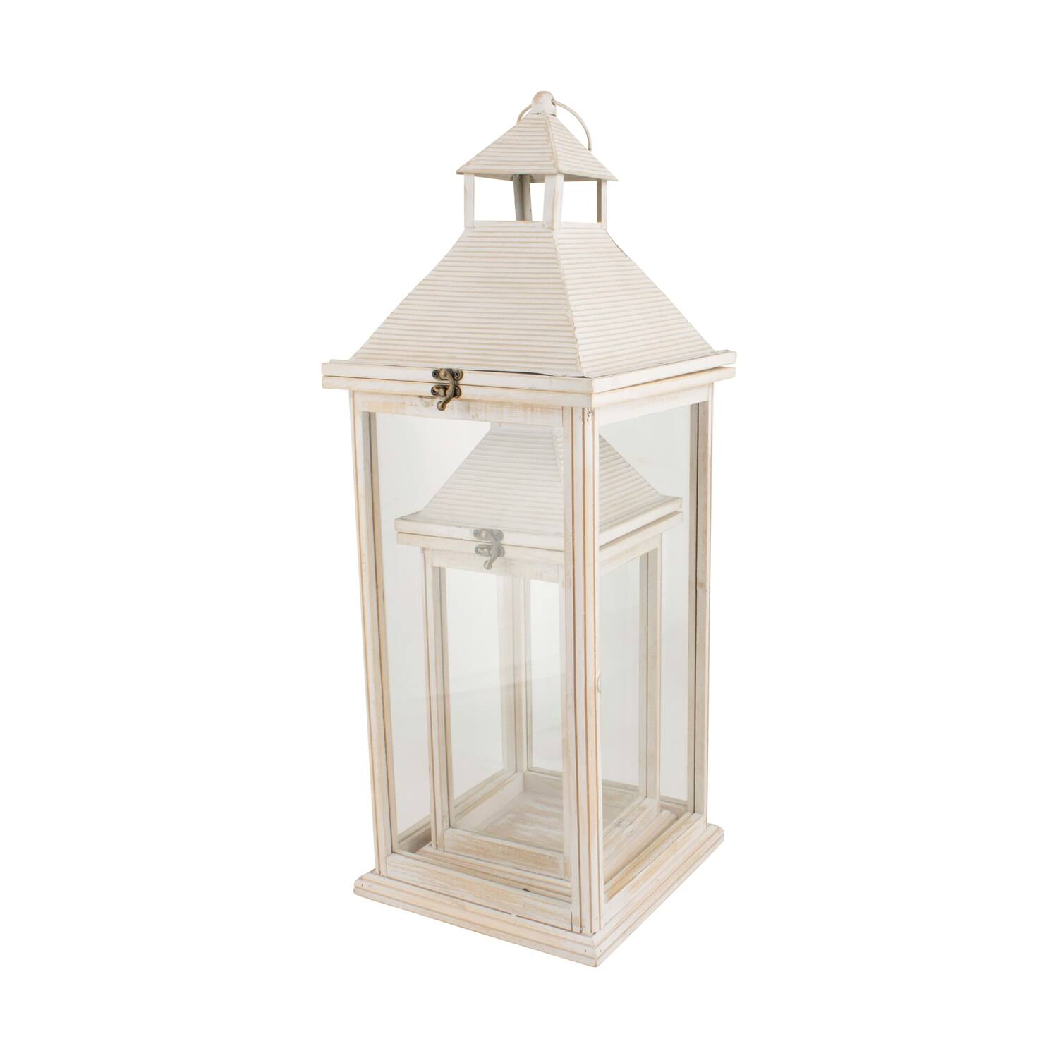 Lantern fir wood with metal with glass 25.5x25.5x67.5cm S/2