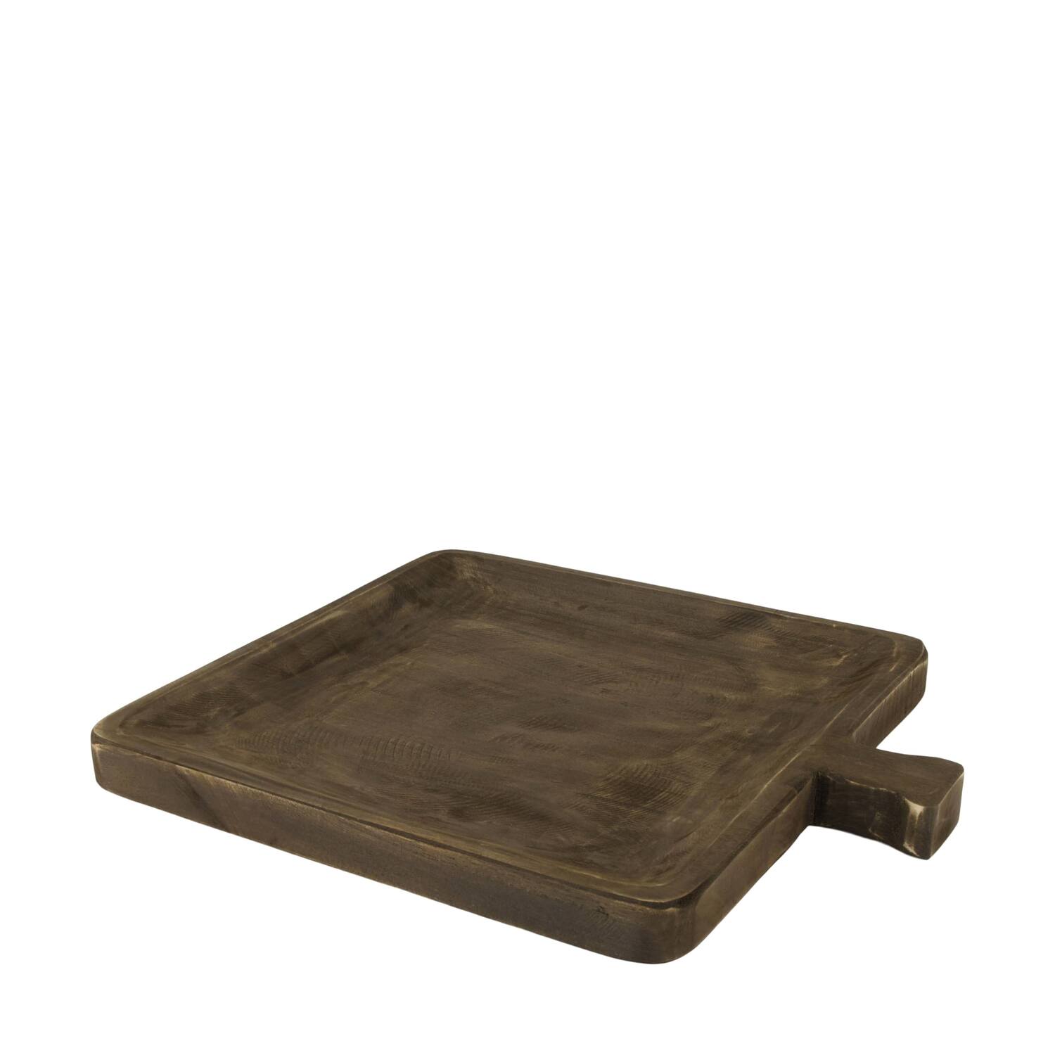 Tray square paulownia wood with handle 38x32x3cm - Black