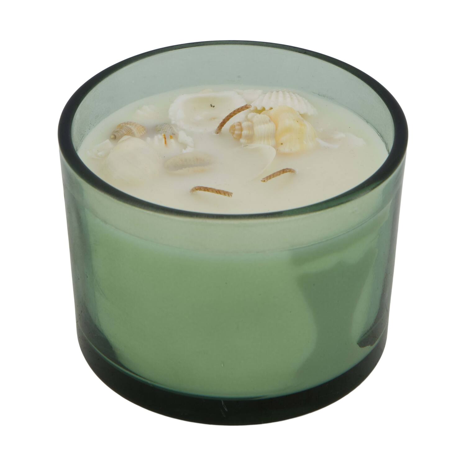 Candle ocean  sea breeze scent wax with glass 11.5x11.5x6cm - Green