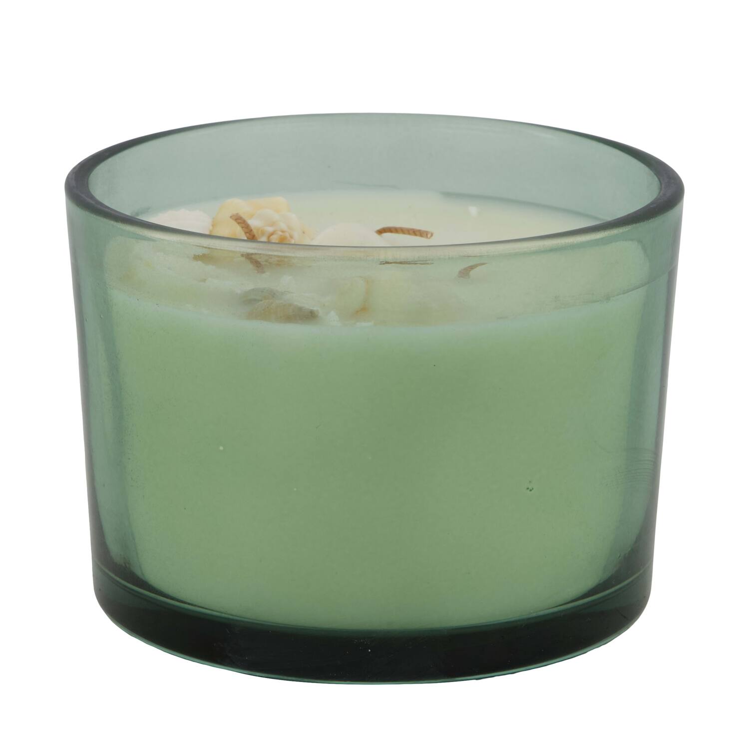 Candle ocean  sea breeze scent wax with glass 11.5x11.5x6cm - Green