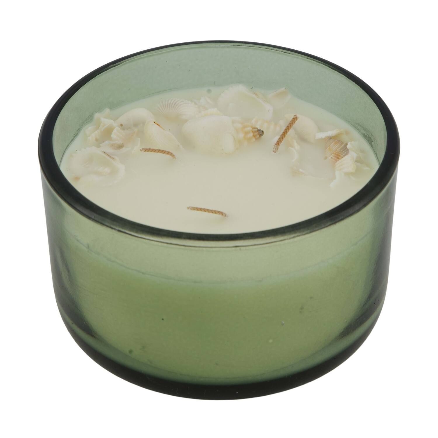 Candle ocean  sea breeze scent wax with glass 13x13x7.5cm - Green