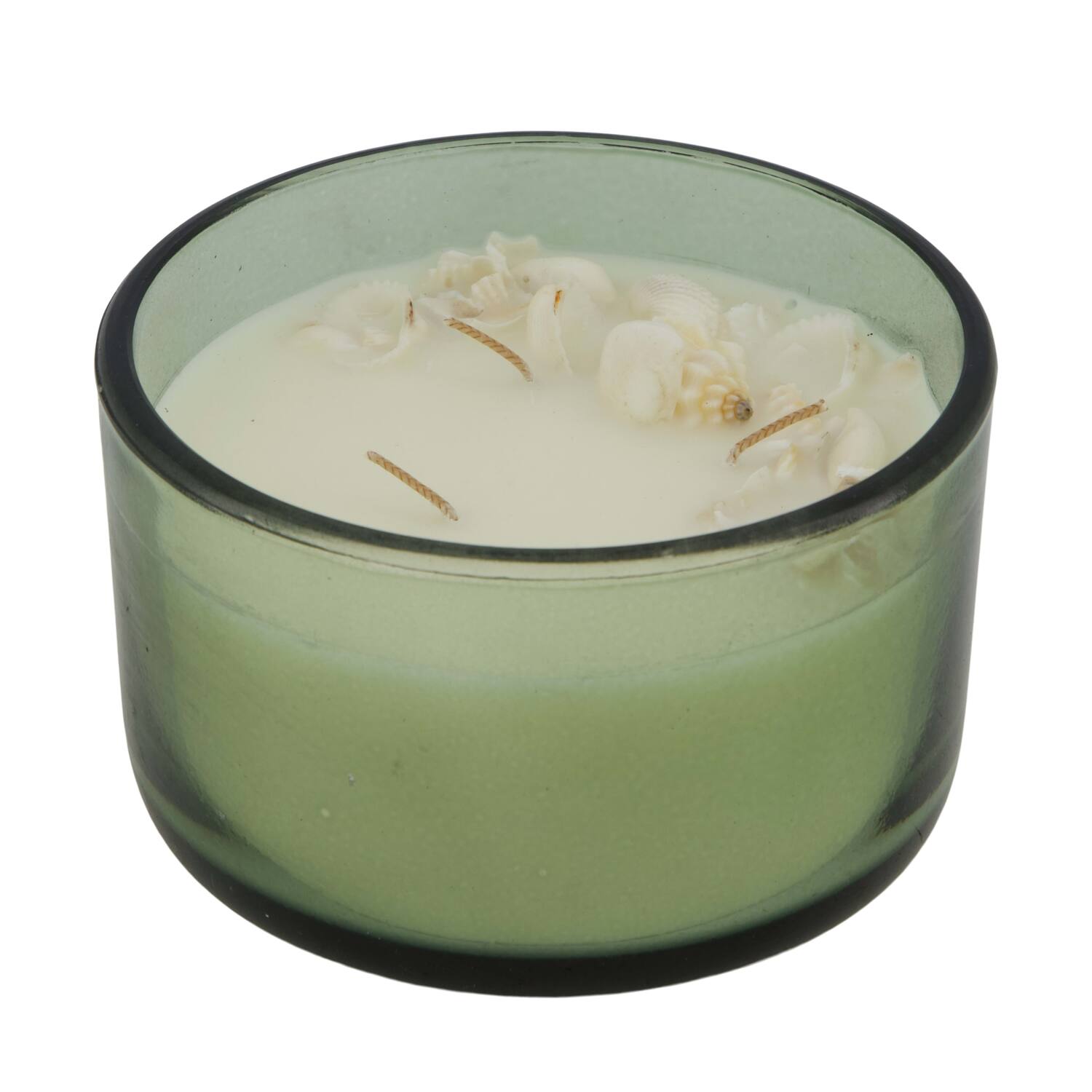 Candle ocean  sea breeze scent wax with glass 13x13x7.5cm - Green