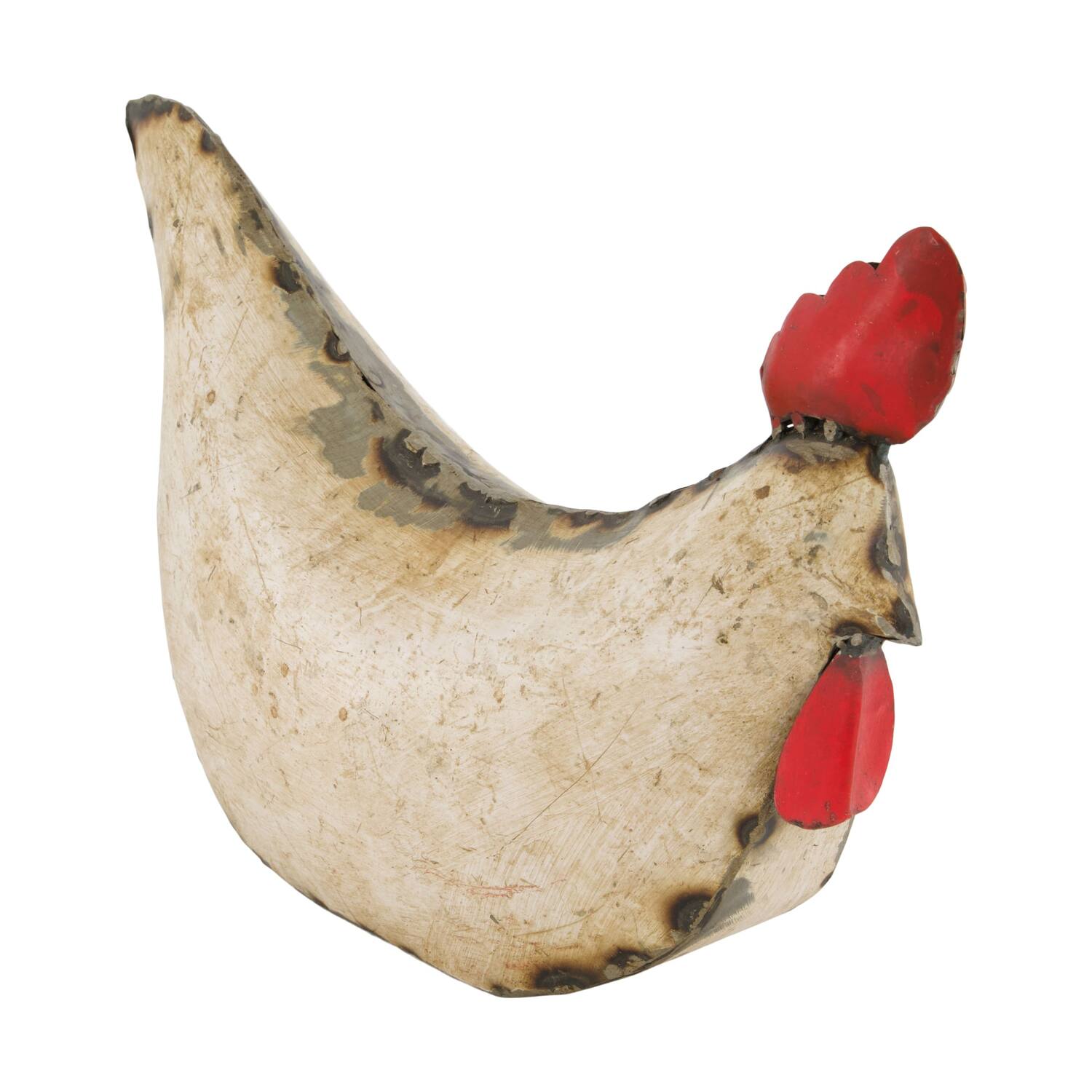 Statue chicken metal 37x13x25cm - White