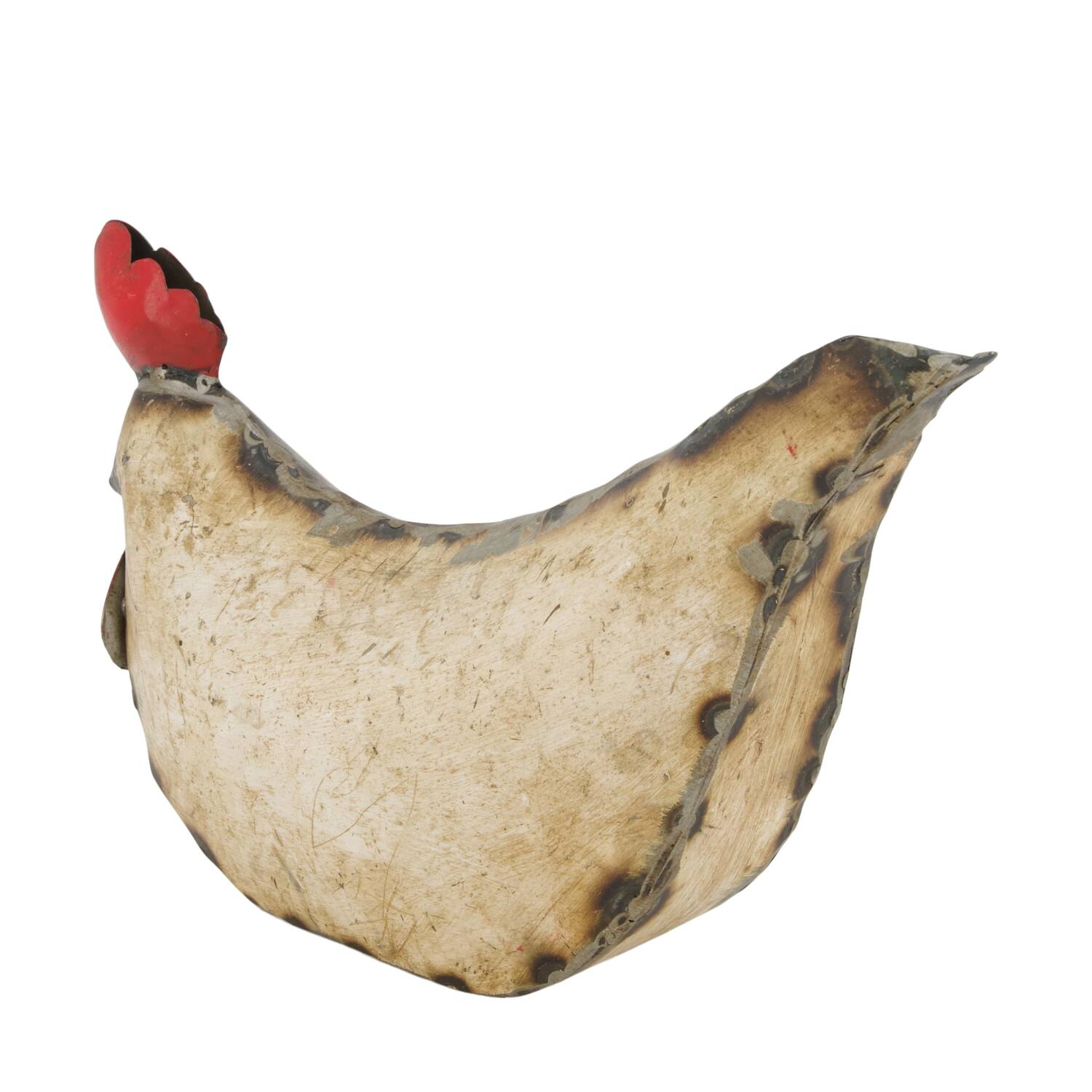 Statue chicken metal 26x8x17cm - White