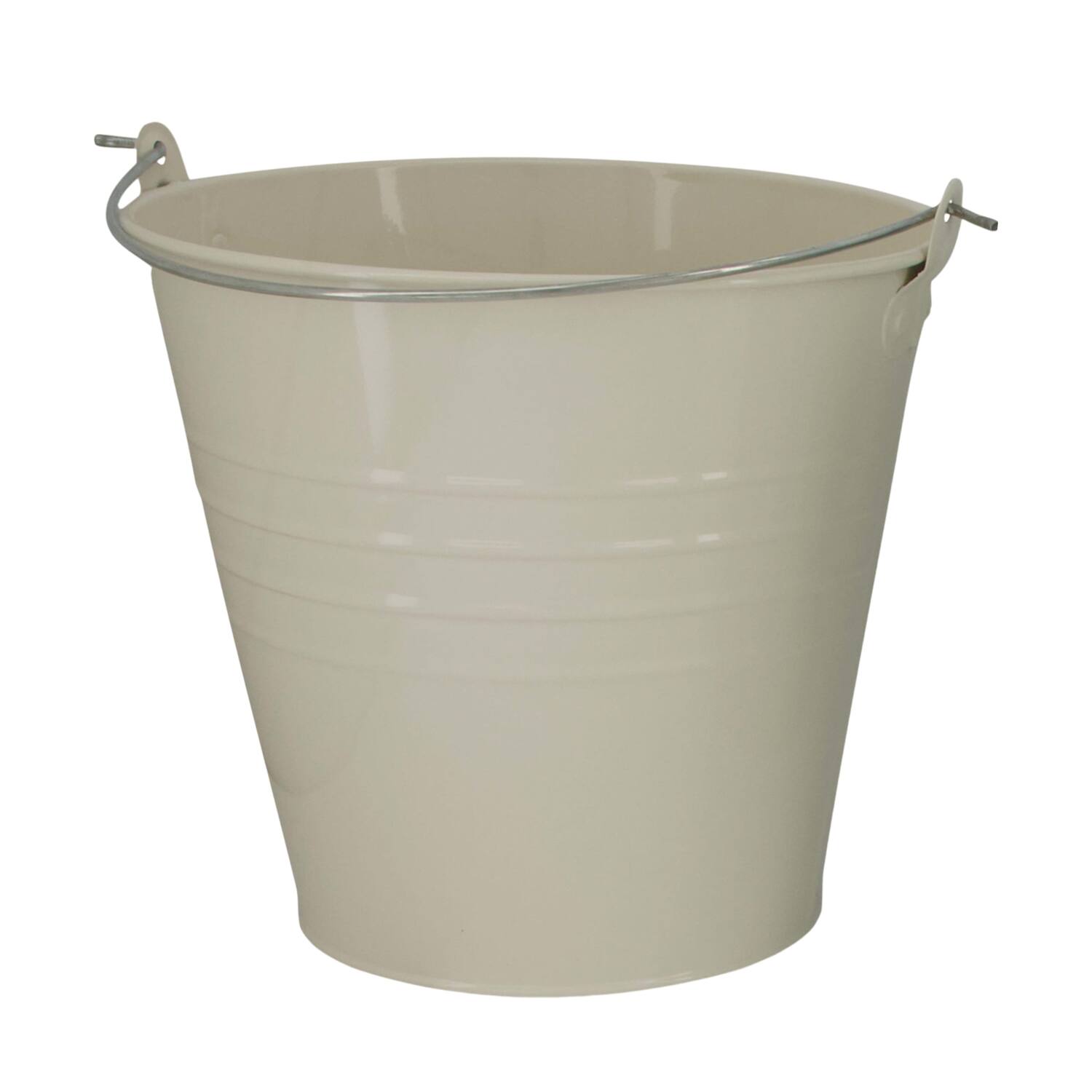 Bucket round metal with handle 24x24x22cm - Cream