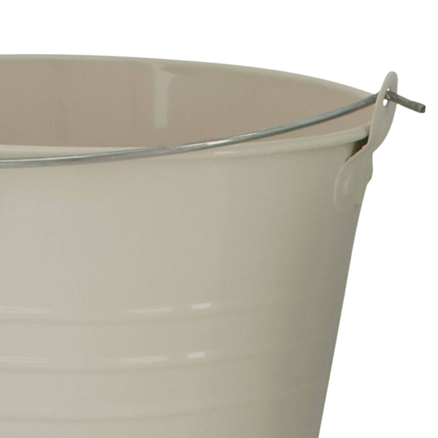 Bucket round metal with handle 24x24x22cm - Cream