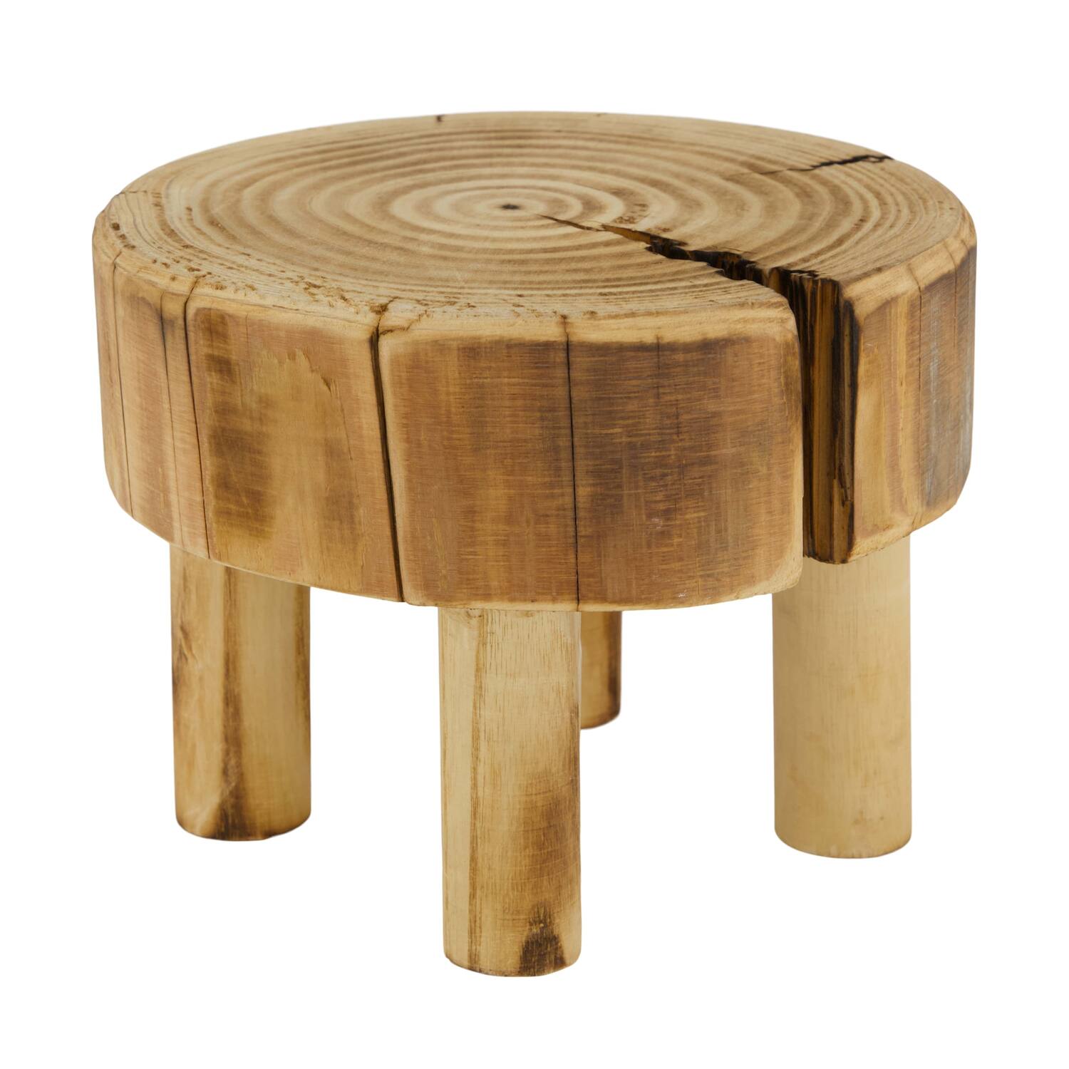 Tray round reclaimed wood on feet 18x18x14cm