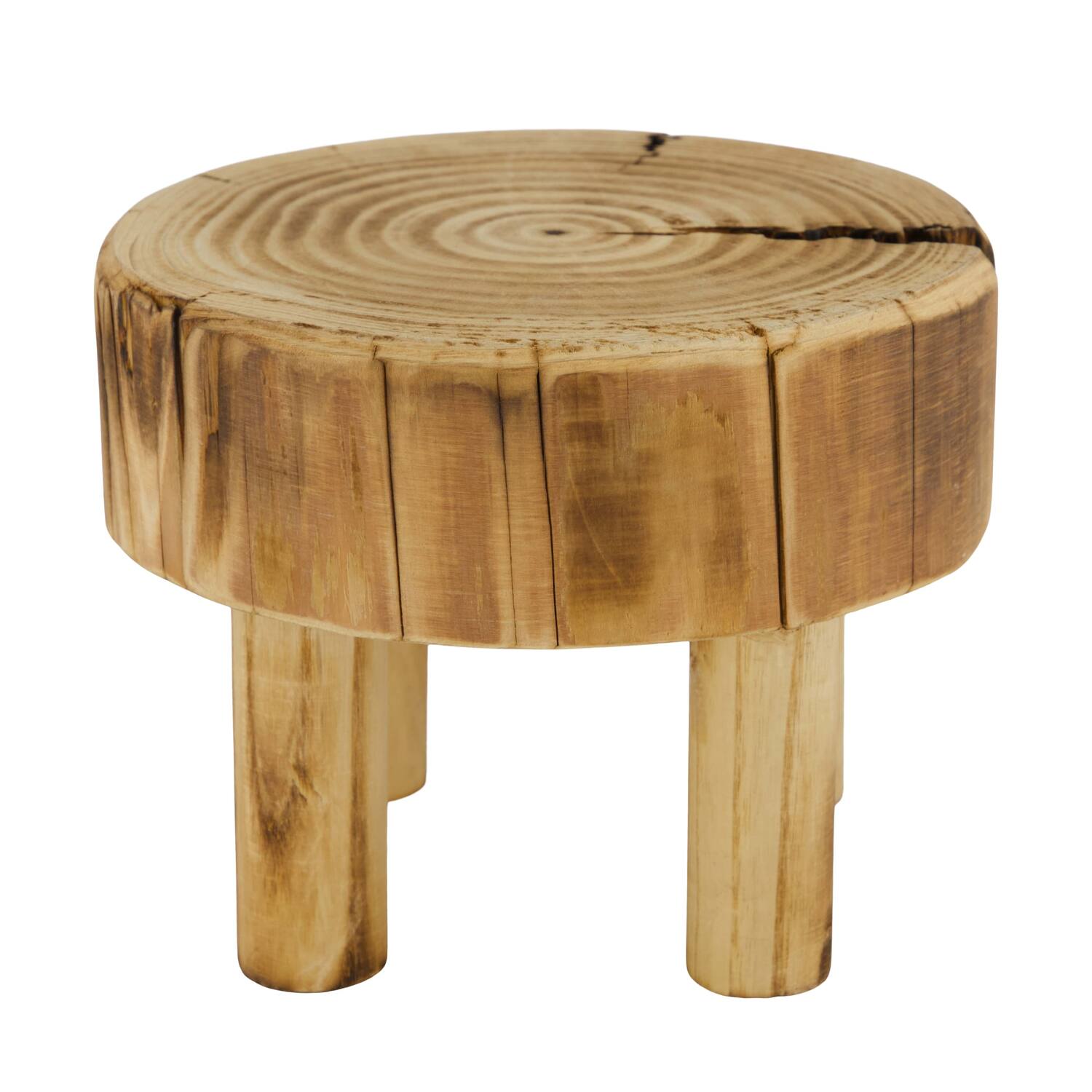 Tray round reclaimed wood on feet 18x18x14cm