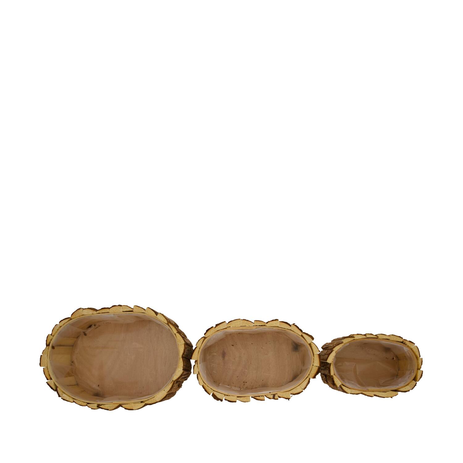 Planter oval fir wood with plastic 33x24x11cm S/3