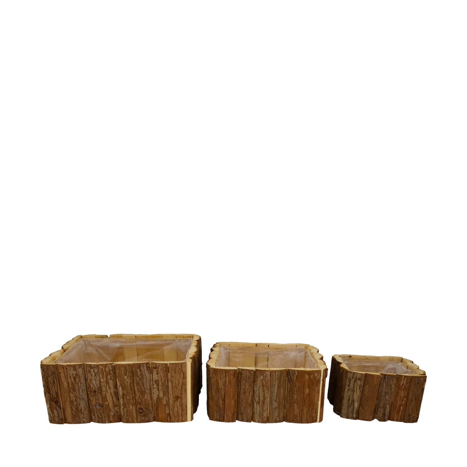 Planter square fir wood with plastic 28x28x11cm S3 - Natural