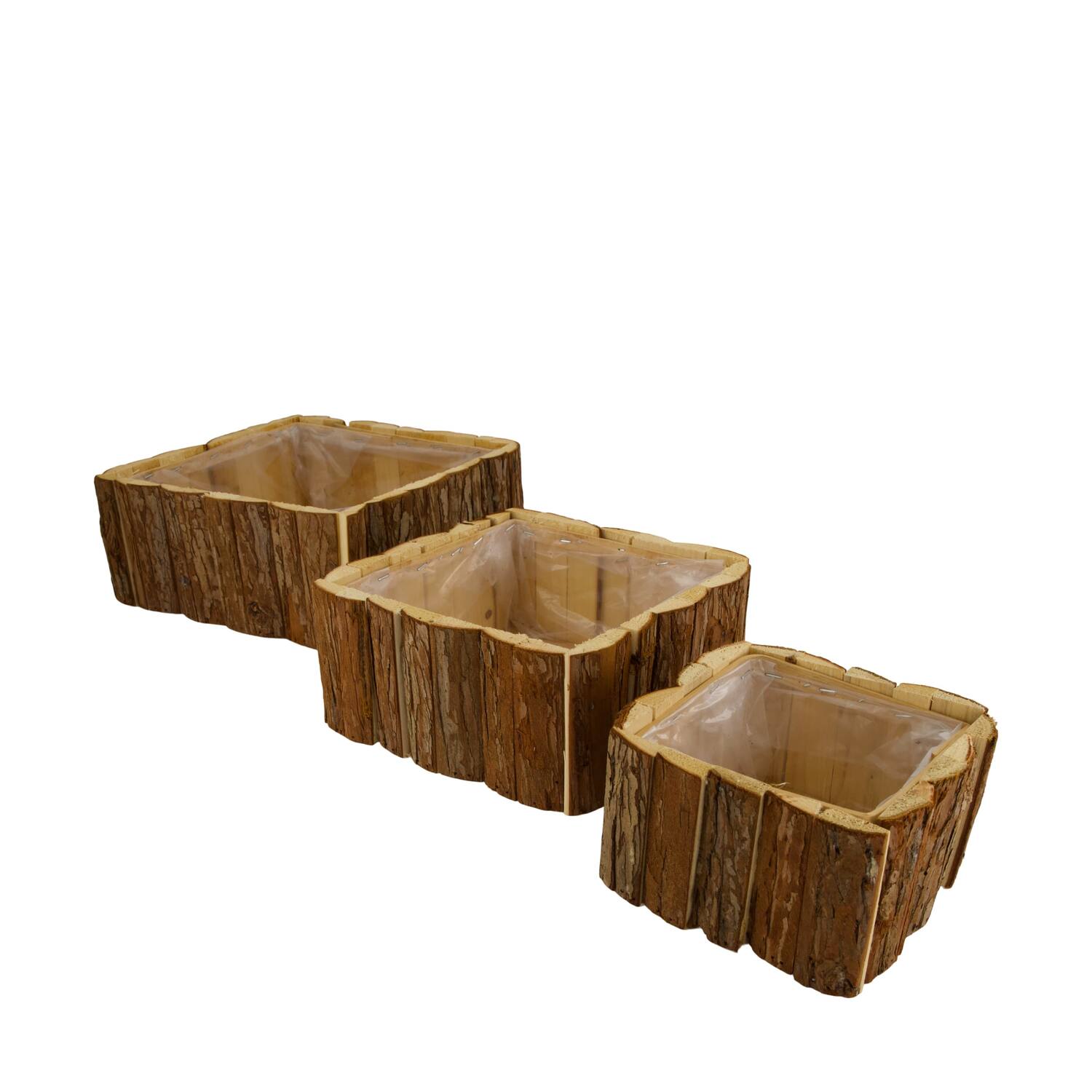 Planter square fir wood with plastic 28x28x11cm S3 - Natural