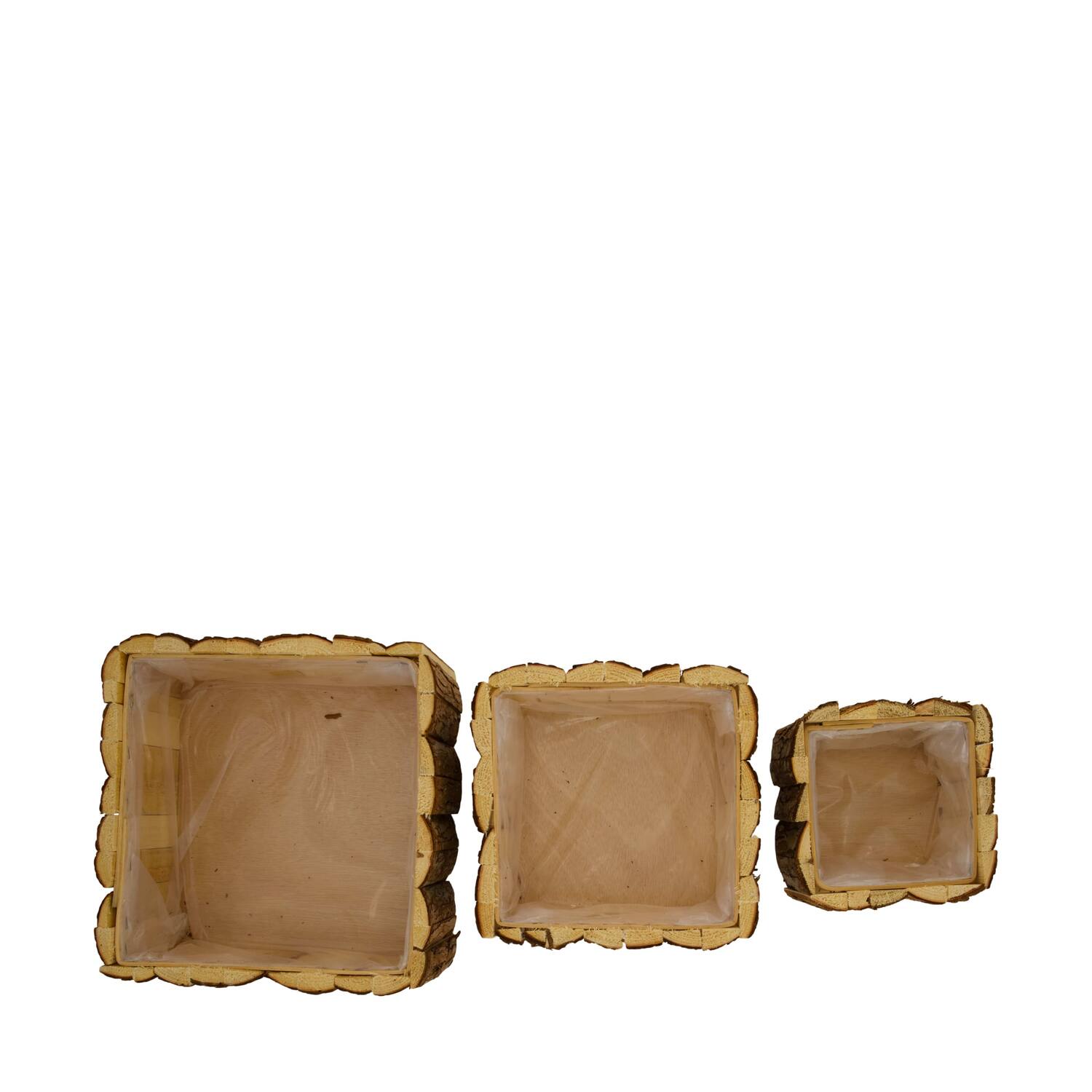 Planter square fir wood with plastic 28x28x11cm S3 - Natural