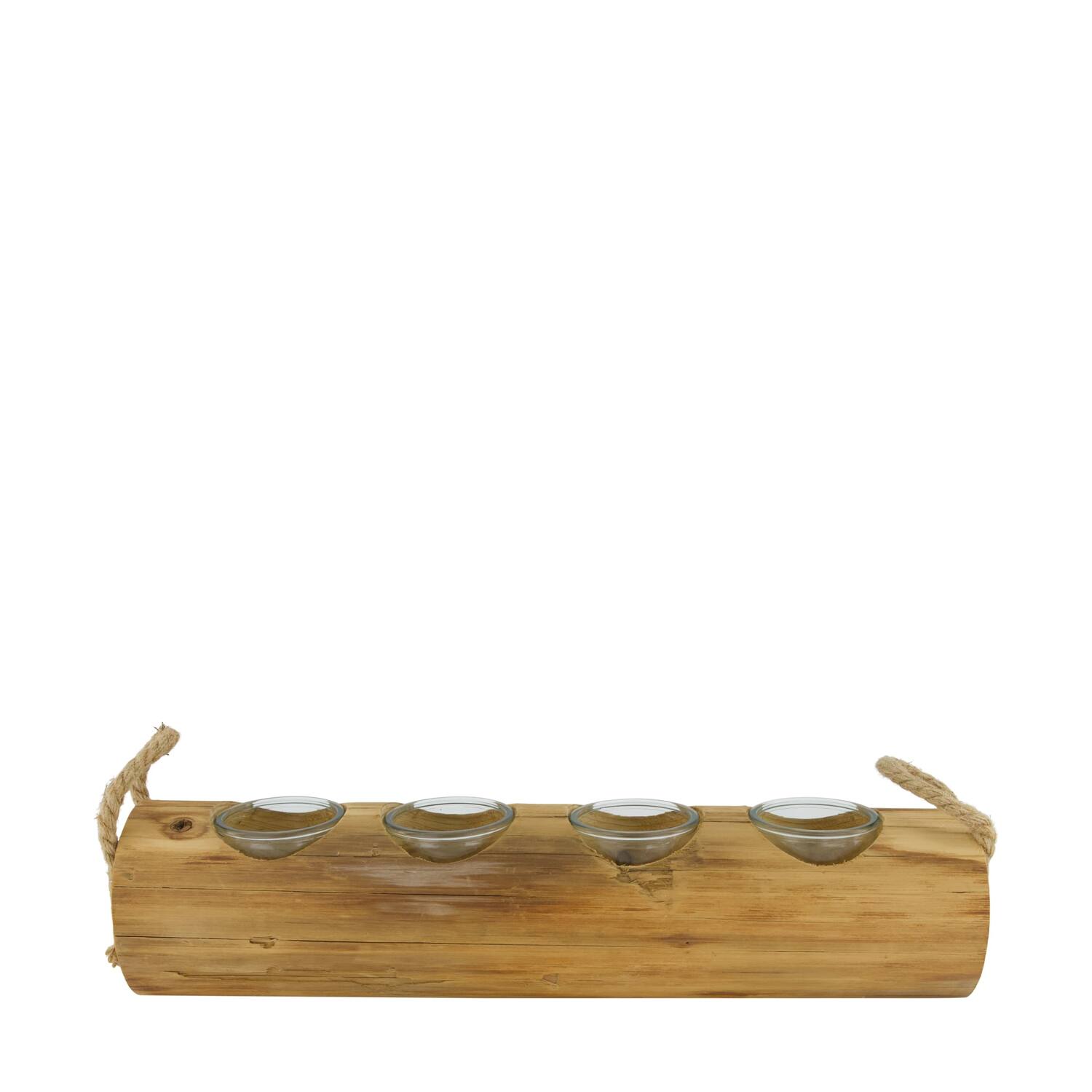 Tealight holder fir wood with glass 52x11.5x11.5cm - Natural