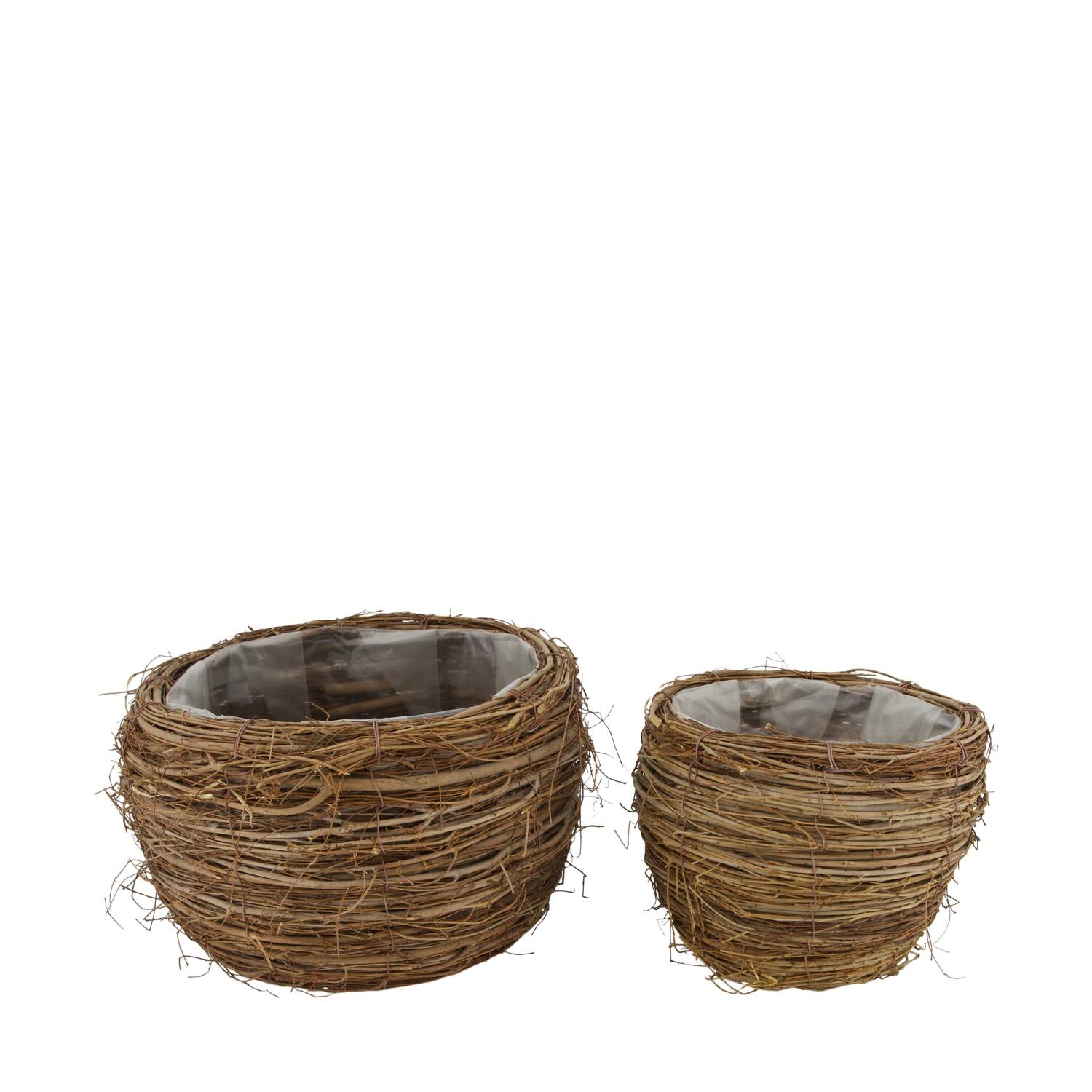 Basket round willow wood with plastic 30x30x19cm S/2