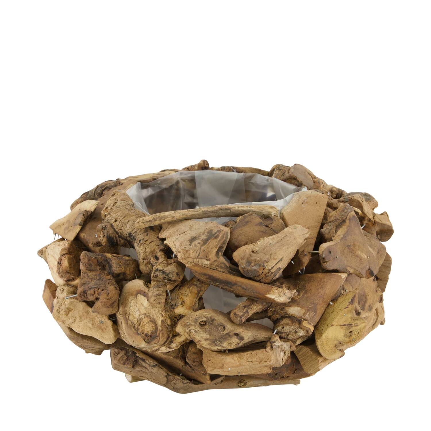 Planter round mulberry wood with plastic 29x29x15cm - Natural